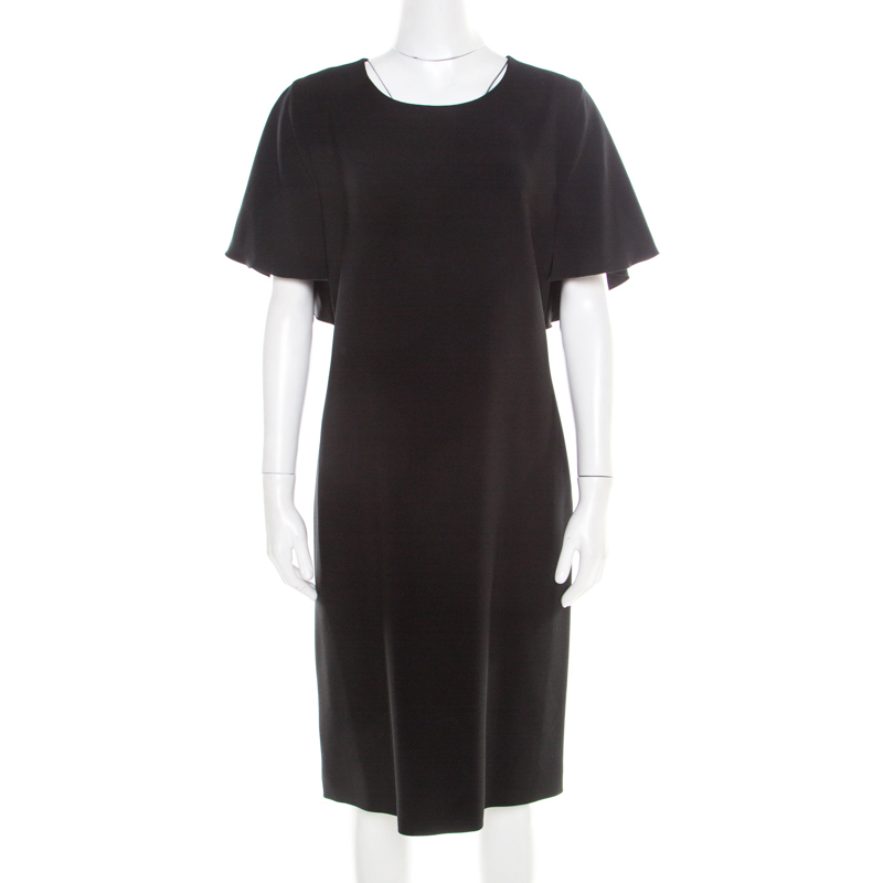 Image of Alberta Ferretti Black Crepe Knit Draped Sleeve Shift Dress M
