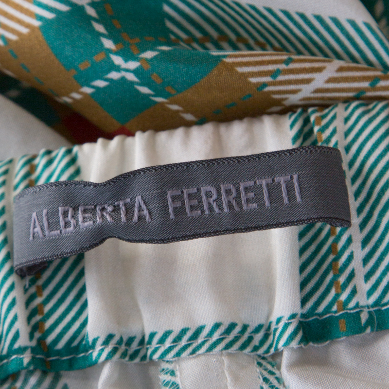 Alberta Ferretti Multicolor Plaid Silk High Waist Trousers M