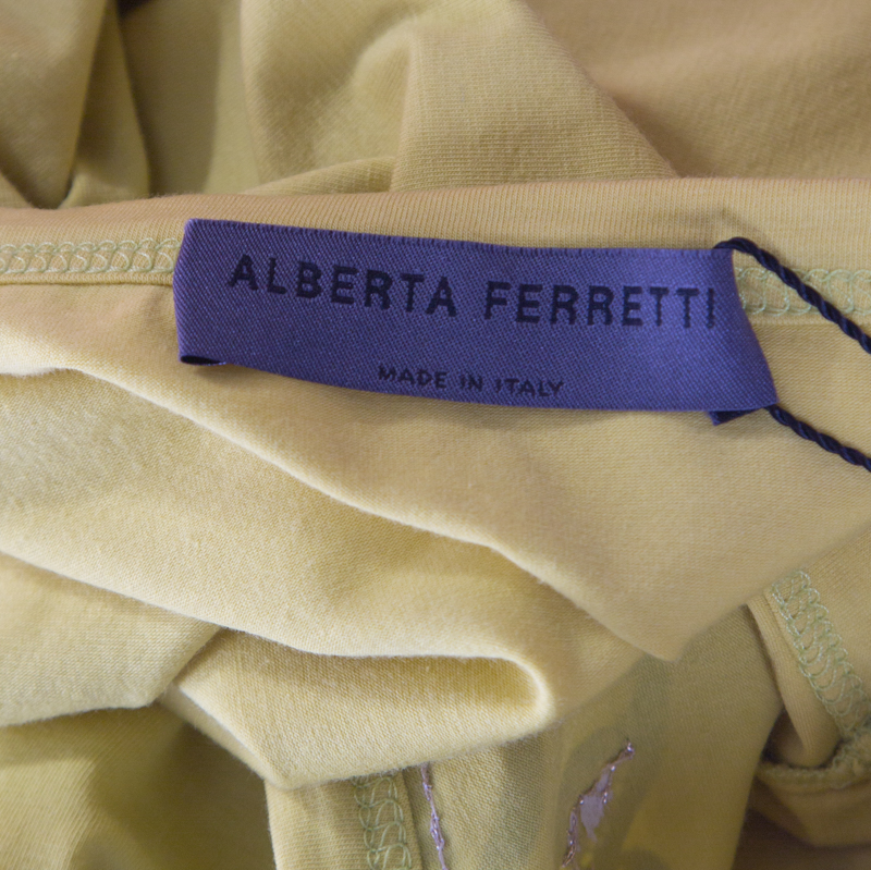 Alberta Ferretti Yellow Paisley Printed Cotton Sequin Detail Top L