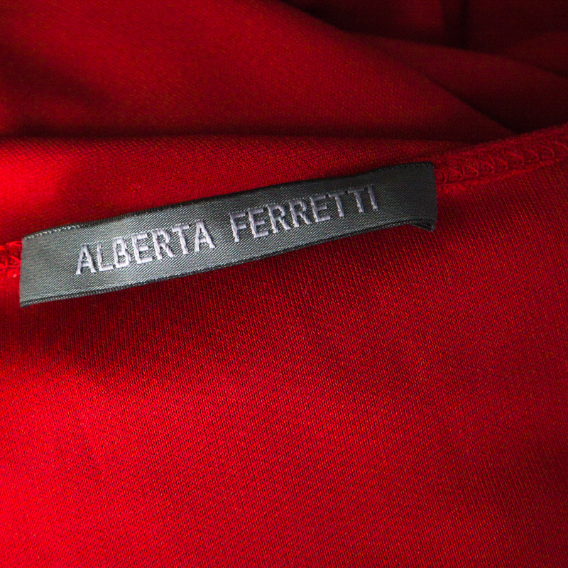 Alberta Ferretti Red Silk Jersey Asymmetric Batwing Sleeve Dress M