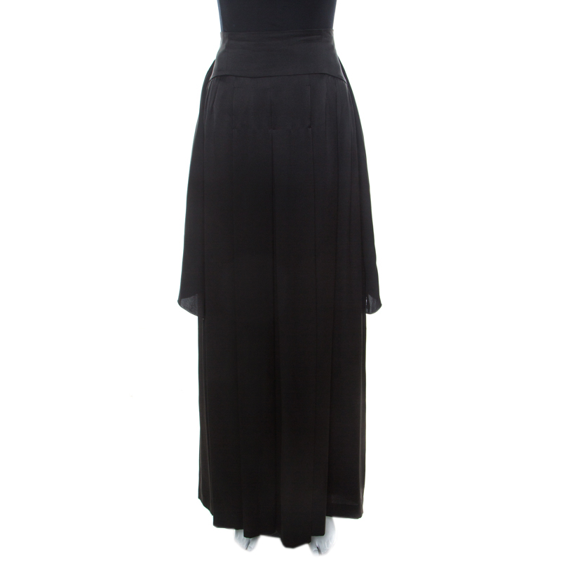 Image of Alberta Ferretti Black Silk Waist Tie Detail Maxi Skirt M