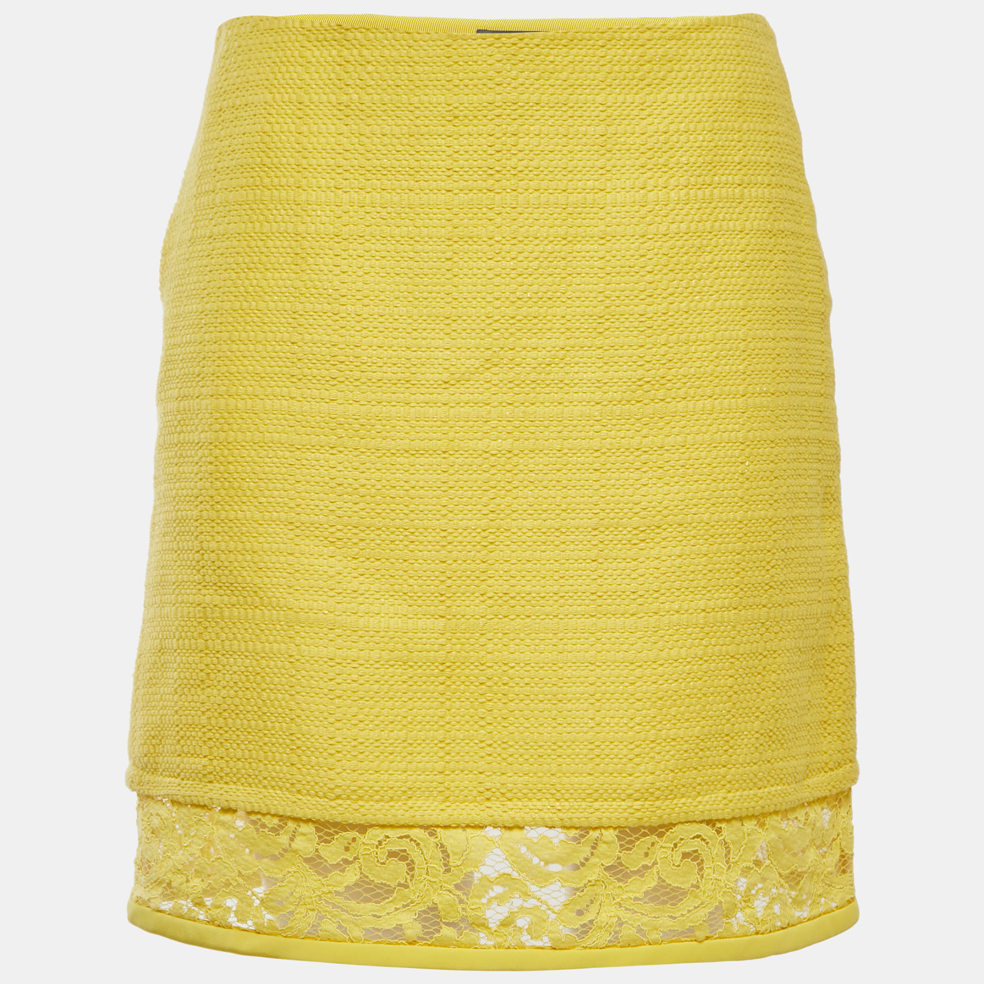 Alberta ferretti yellow patterned cotton lace trimmed mini skirt s