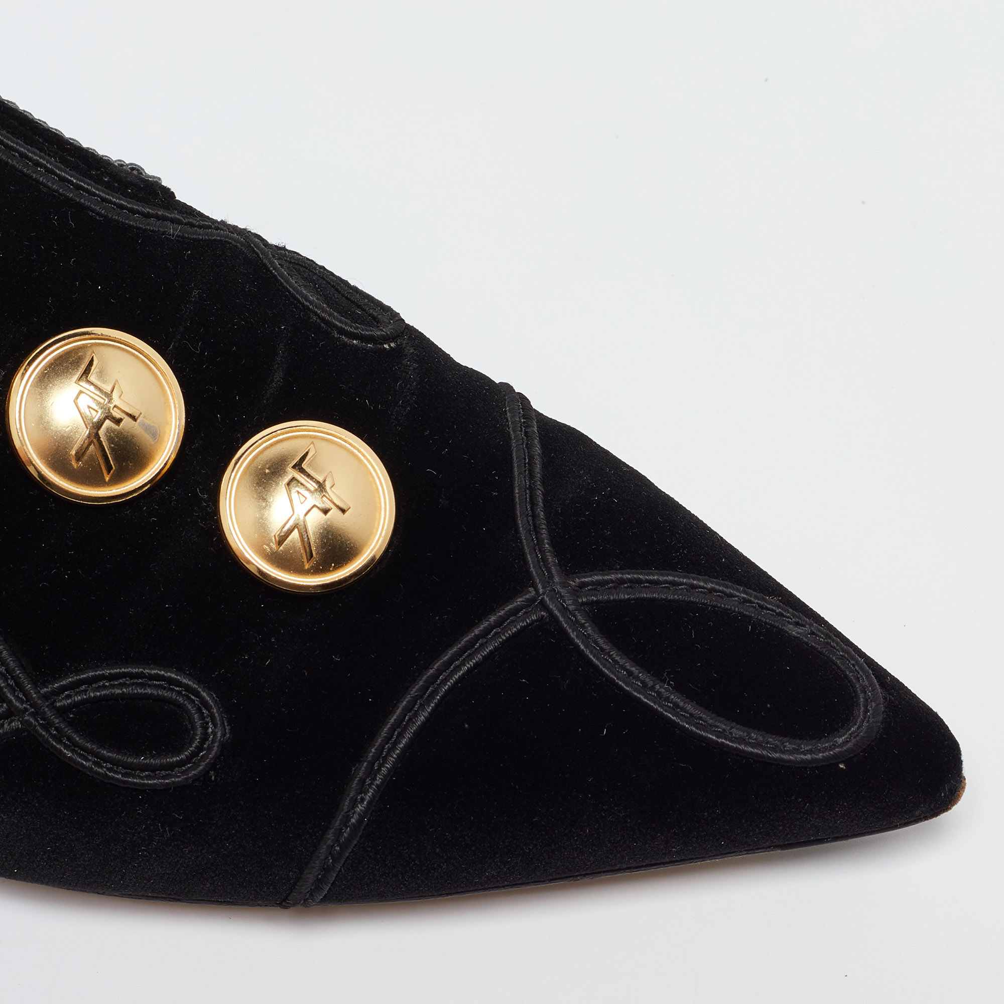 Alberto Fermani Black Velvet Buttons Embellished Flat Mules Size 38