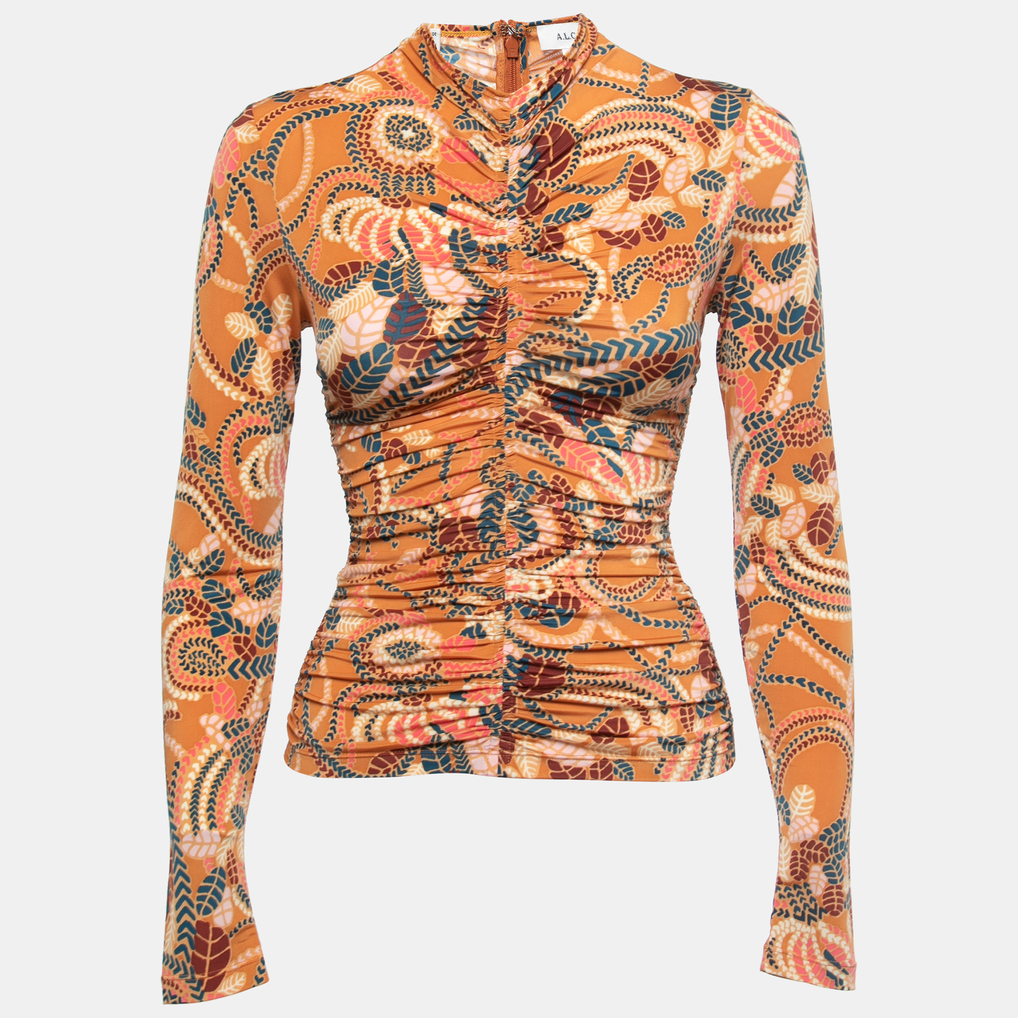 A.L.C. Multicolor Print Jersey Ruched Full Sleeve Top S
