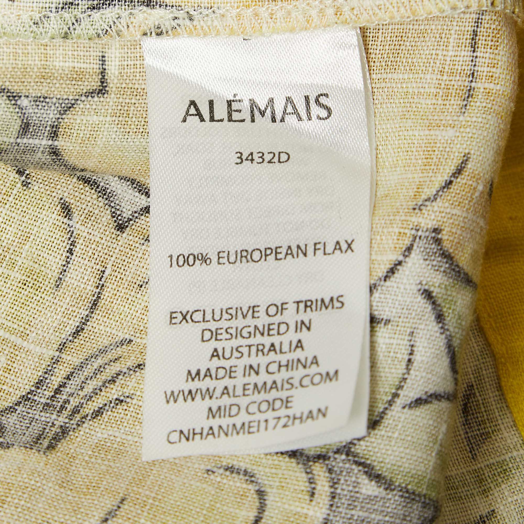 Alemais Yellow Floral Print Linen Gisela Mini Dress S