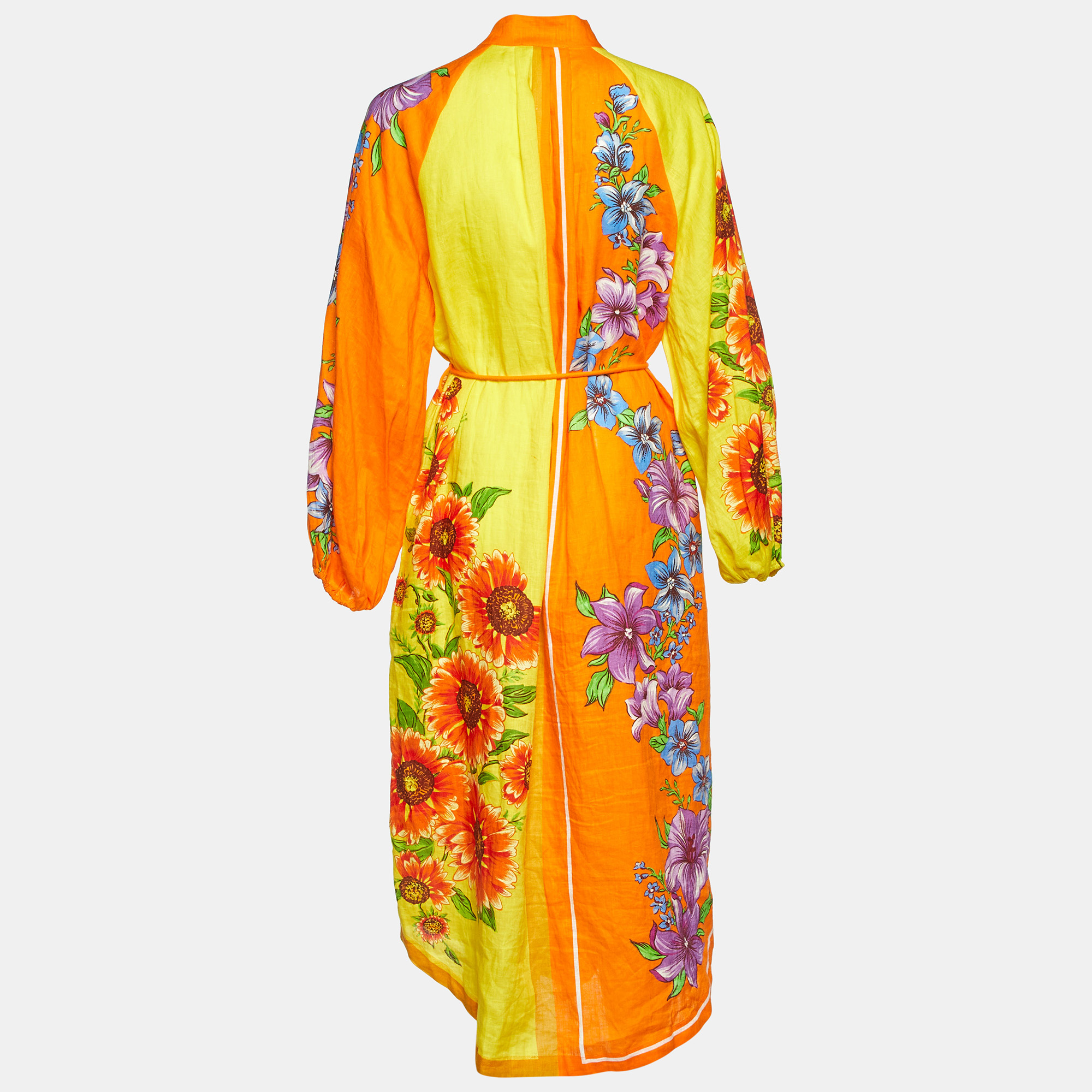 Alemais Multicolor Floral Print Linen Shirt Dress M