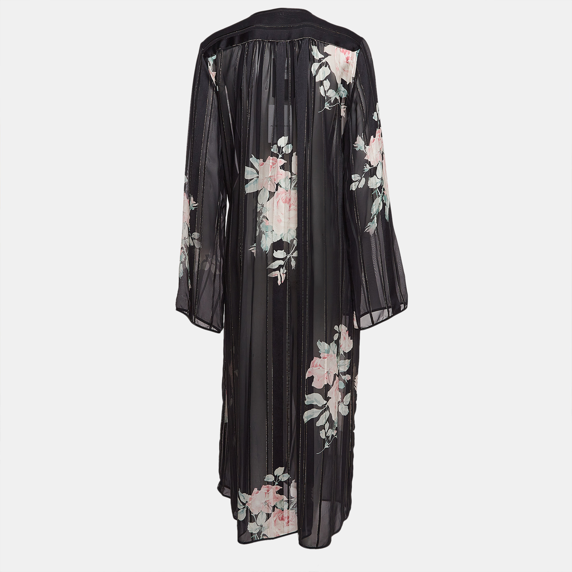 Alessandra Rich Black Floral Print Lurex Silk Maxi Wrap Dress M