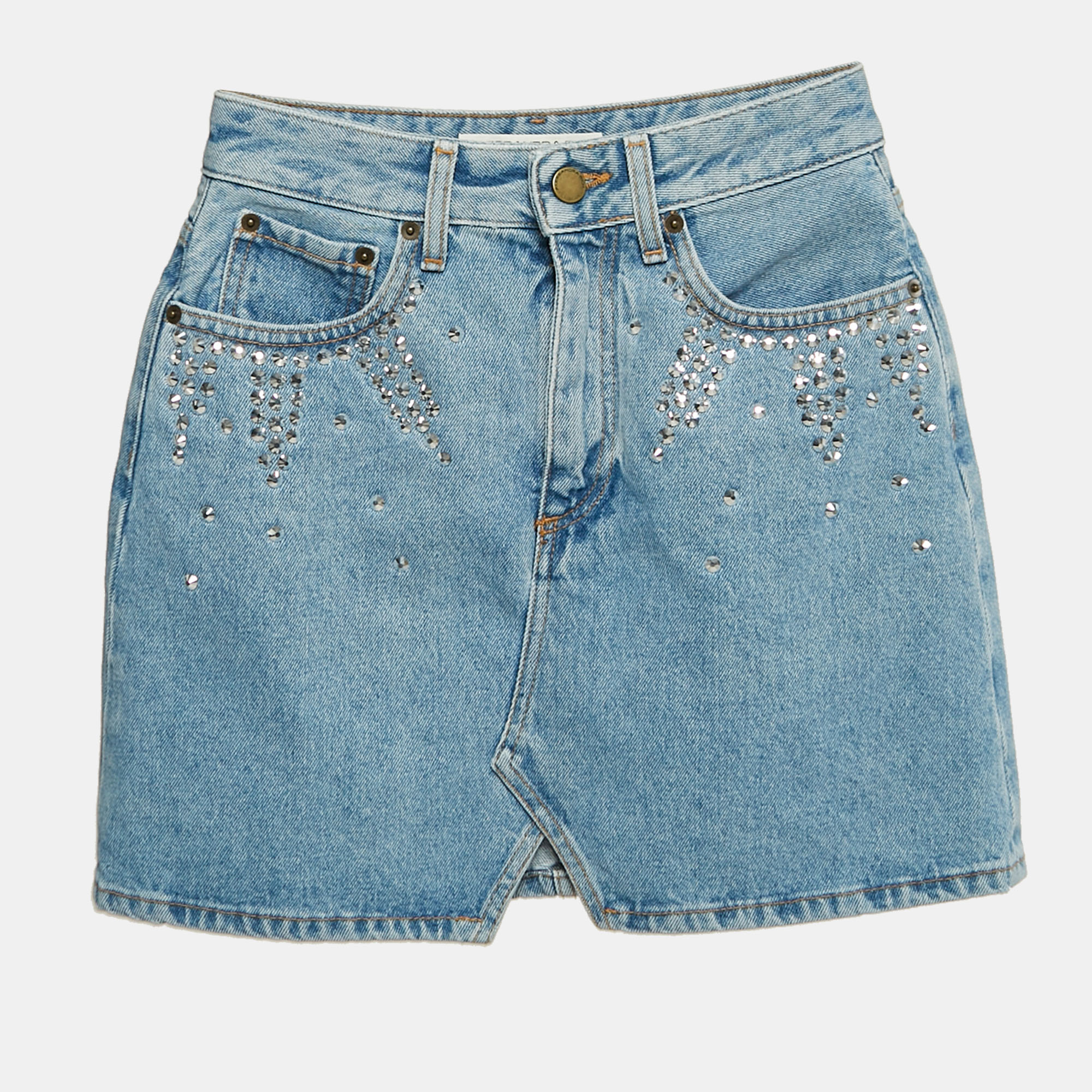 Alessandra Rich Blue Embellished Denim Mini Skirt S Waist 26"