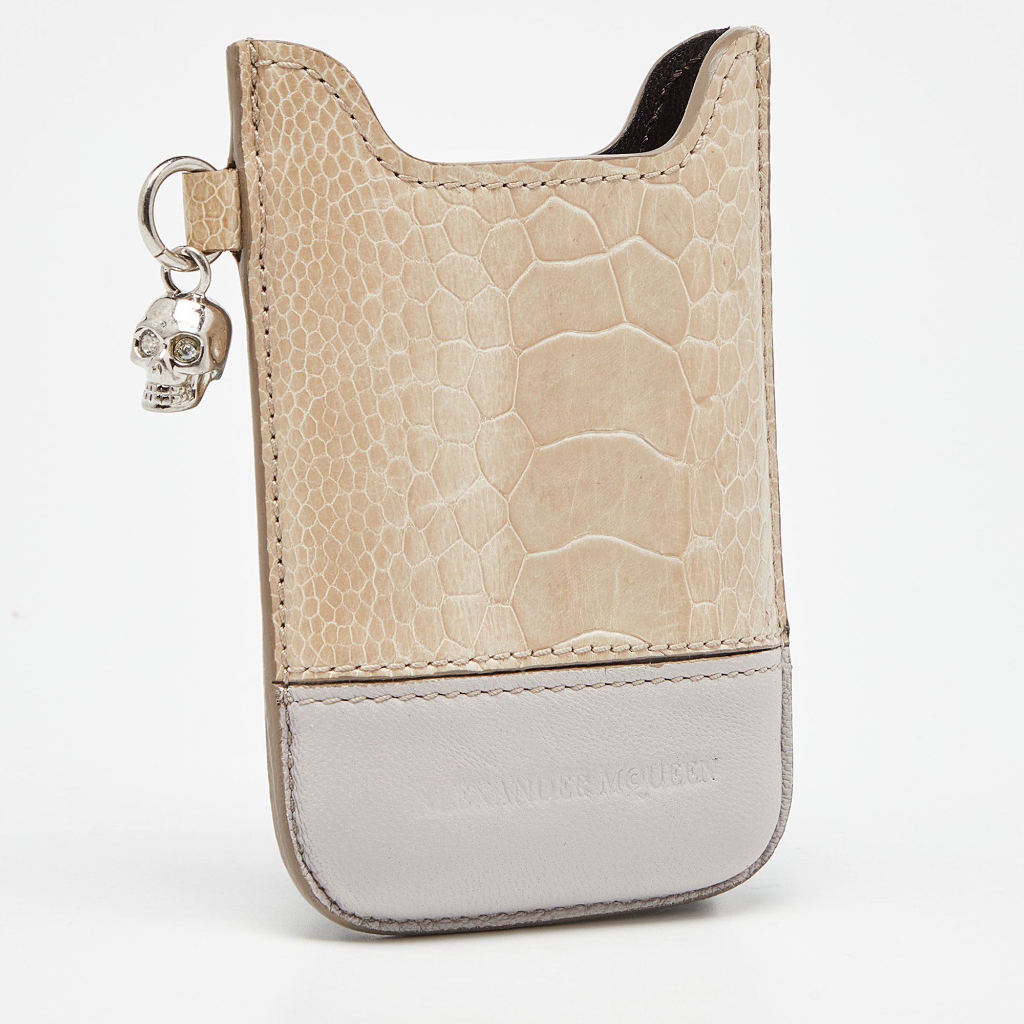 Alexander Mcqueen Beige Croc Embossed And Leather Phone Case