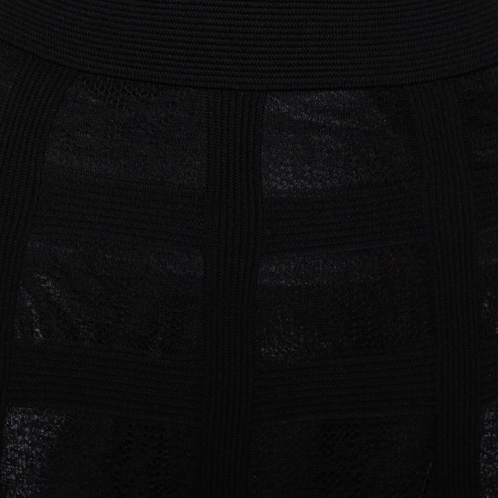 Alexander McQueen Black Patterned Silk Knit Midi Skirt M