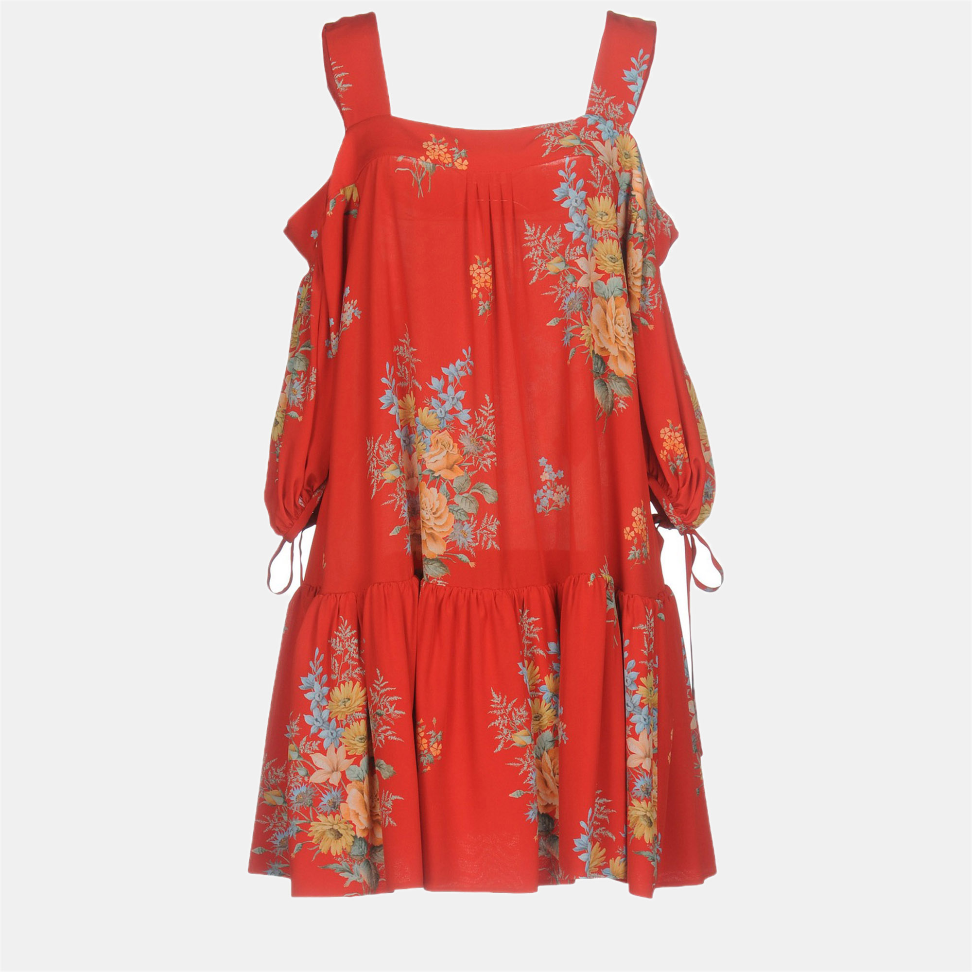 Alexander mcqueen red floral print silk mini dress s (it 40)