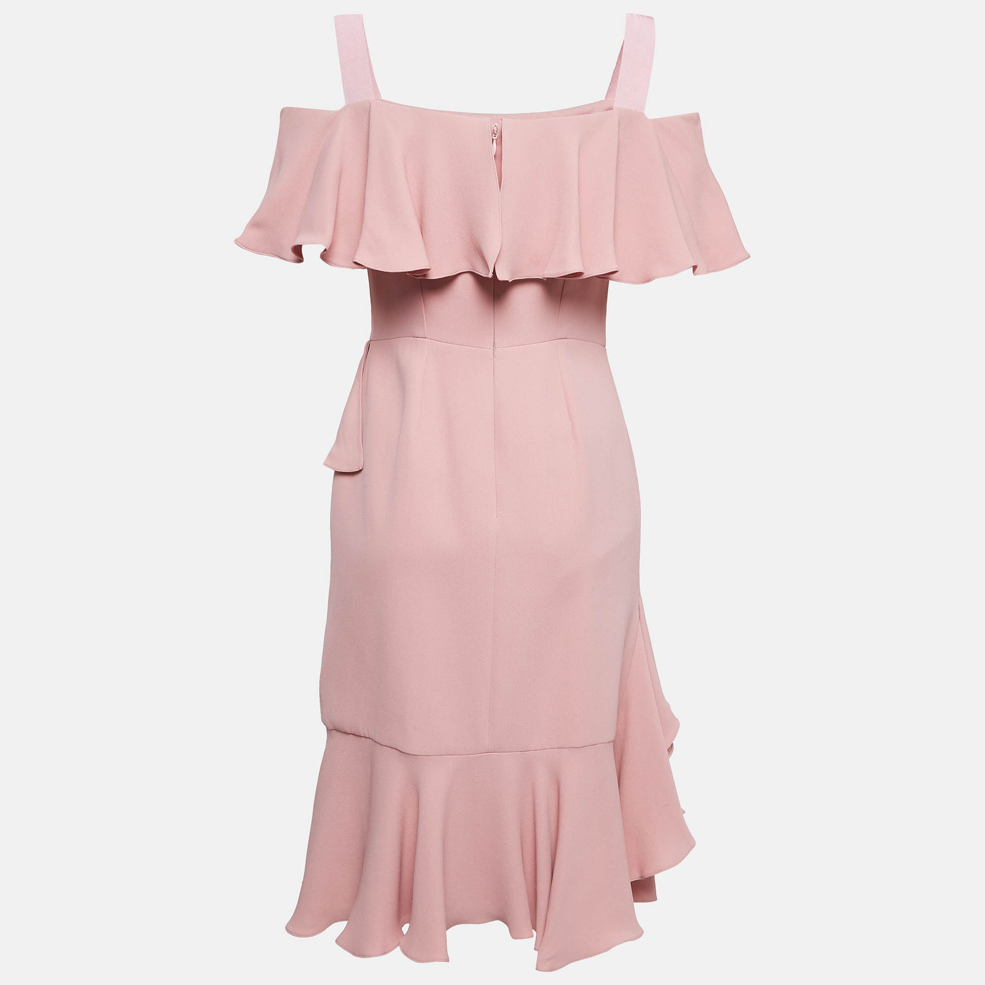 Alexander McQueen Pink Silk Ruffled Midi Dress S