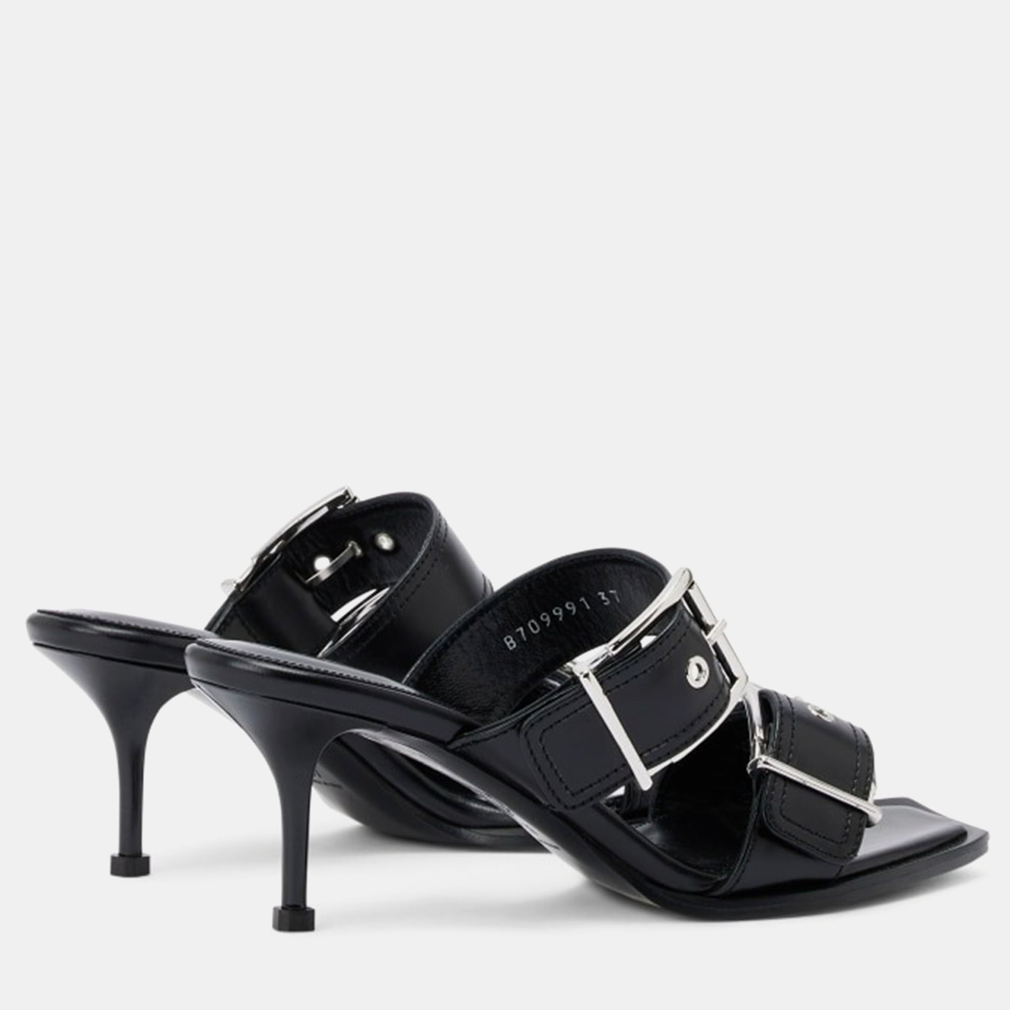 Alexander Mcqueen Black Leather Leath Sleath Boxcarsi Sandal EU 37