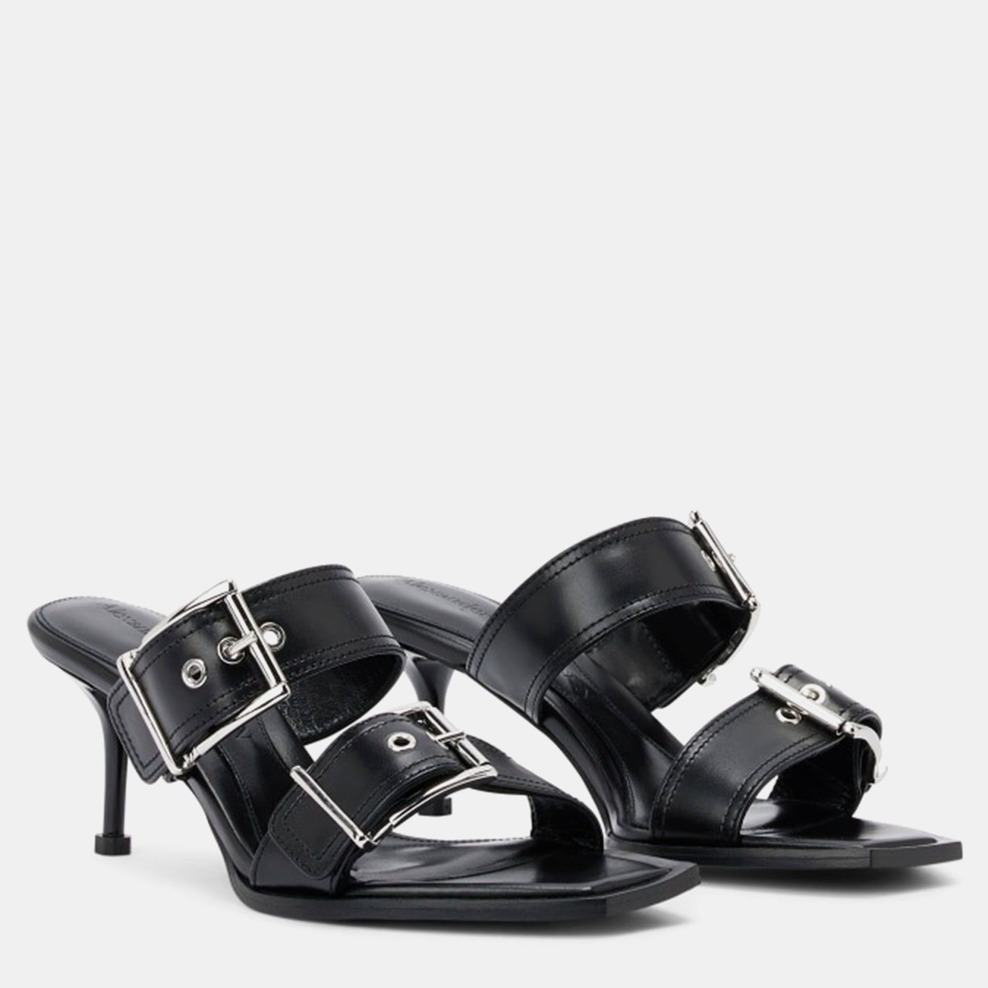 Alexander Mcqueen Black Leather Leath Sleath Boxcarsi Sandal EU 37