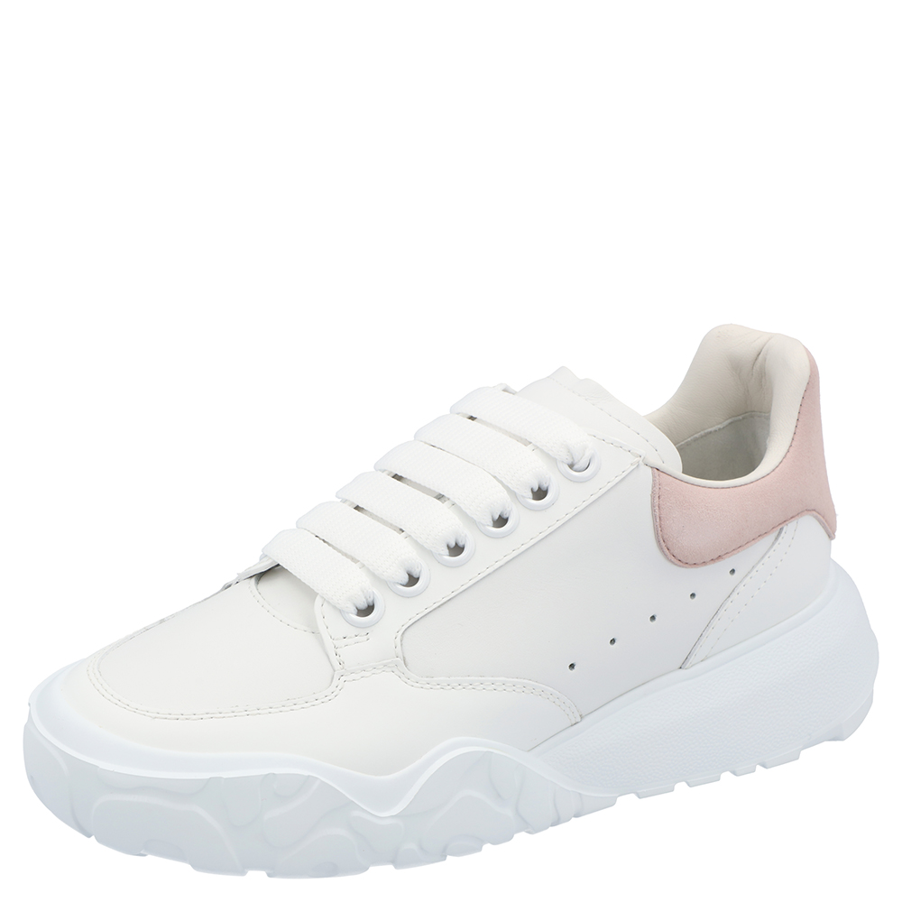 Image of Alexander McQueen White/Pink Leather Oversized Sneakers Size EU