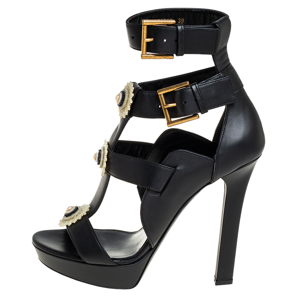 Alexander McQueen Black Leather Embellished Platform Strappy Sandals Size
Alexander McQueen Black Leather Embellished Platform Strappy Sandals Size