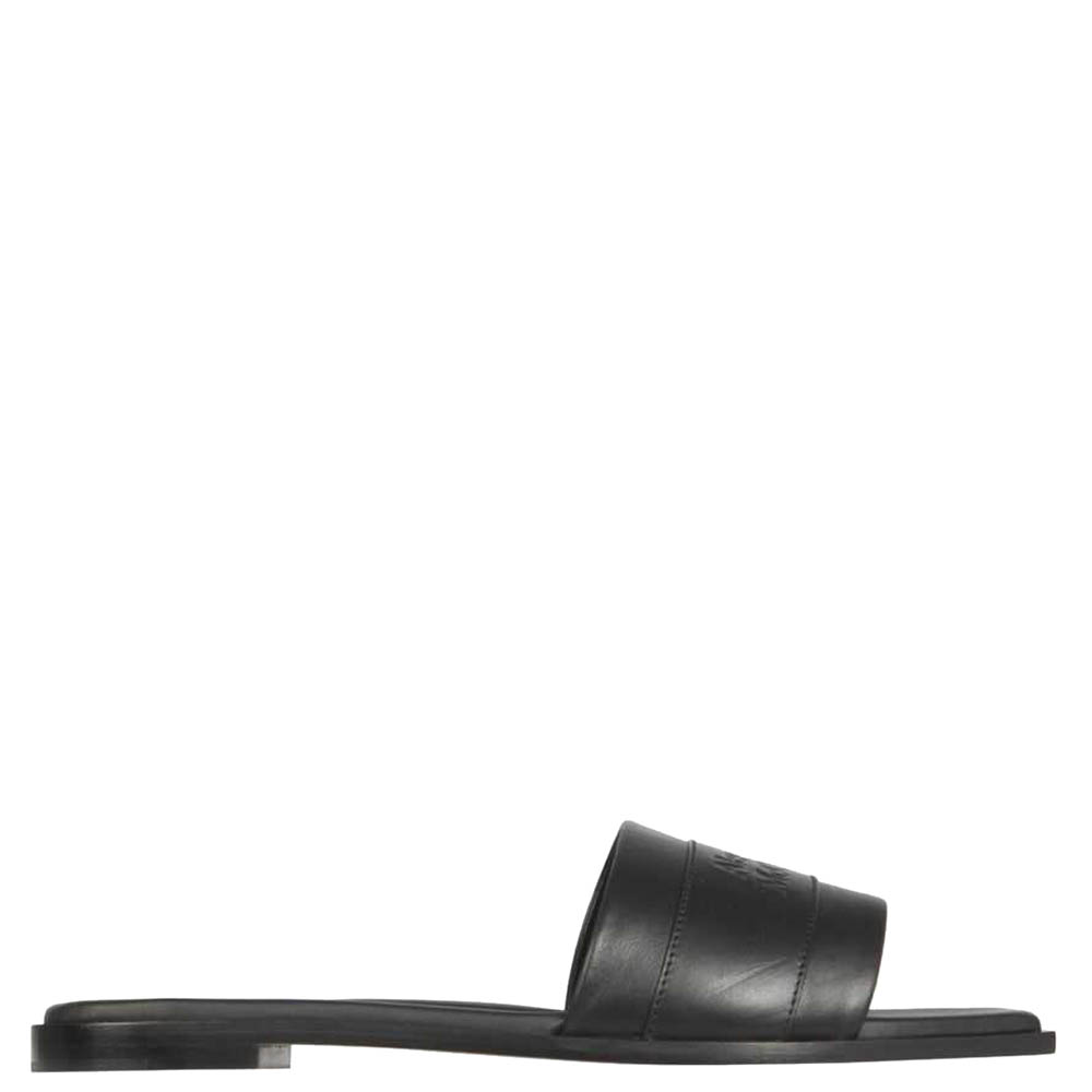 Alexander McQueen Black Leather Logo-embossed Sandals Size IT 37.5
