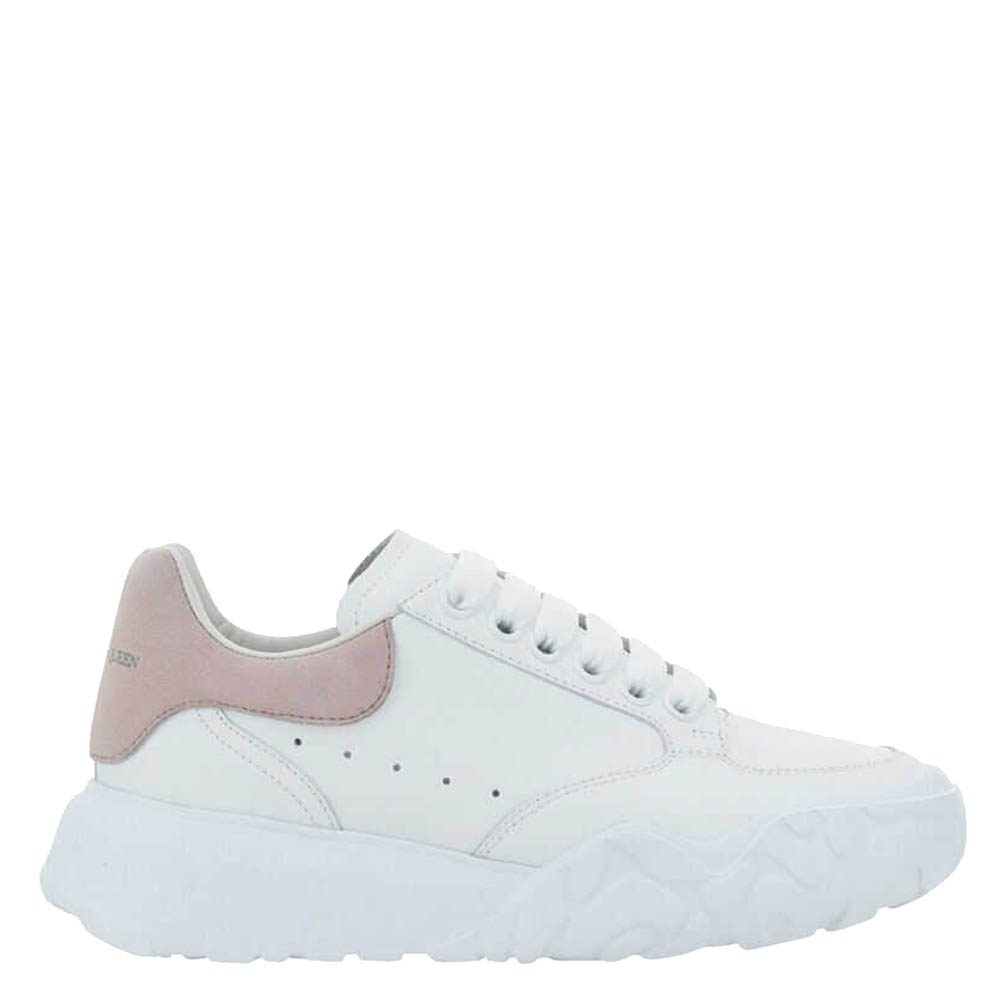 Alexander McQueen White/Pink Leather Court Sneakers Size IT 39