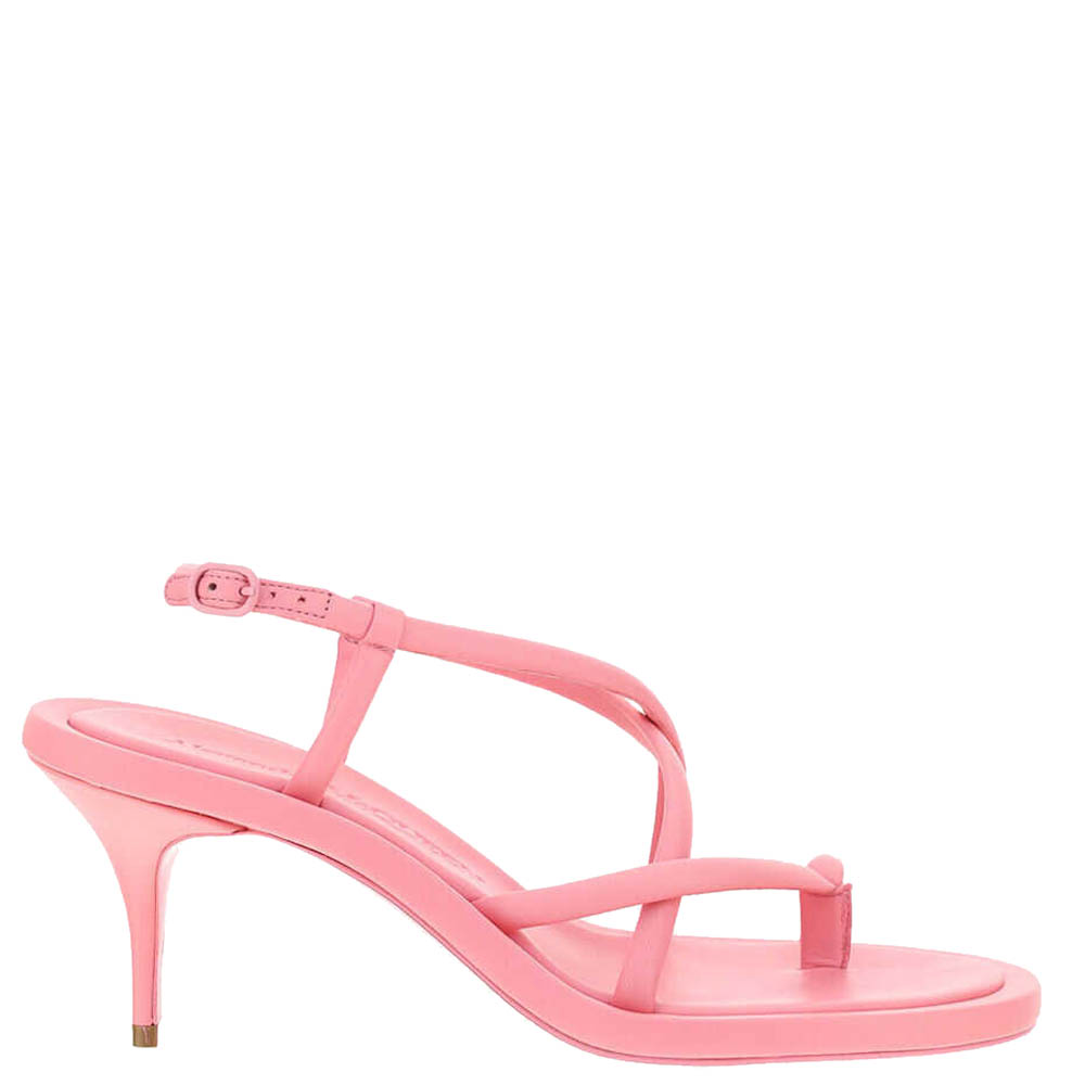 Alexander McQueen Pink Leather Strappy Sandals Size 37 IT