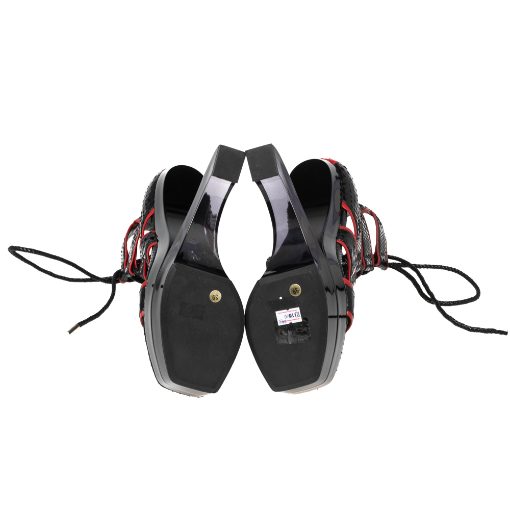 Alexander McQueen Black/Red Python Leather Platform Cage Sandals Size 39