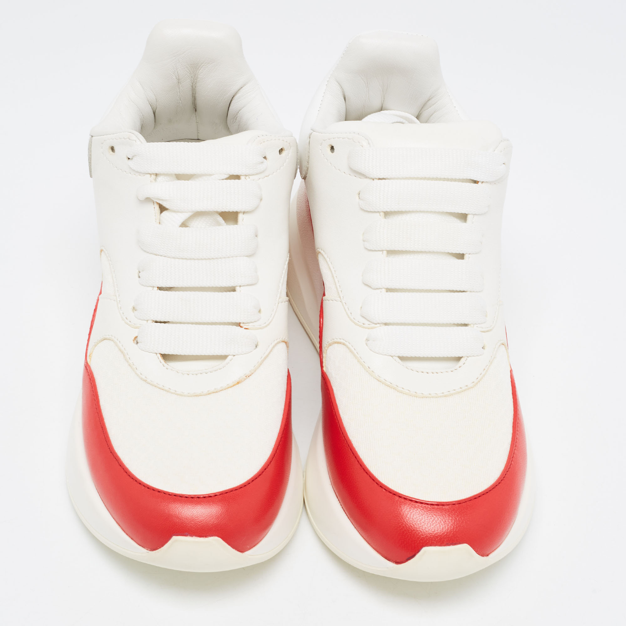 Alexander McQueen White/Red Leather And Canvas Larry Low Top Sneakers Size 35