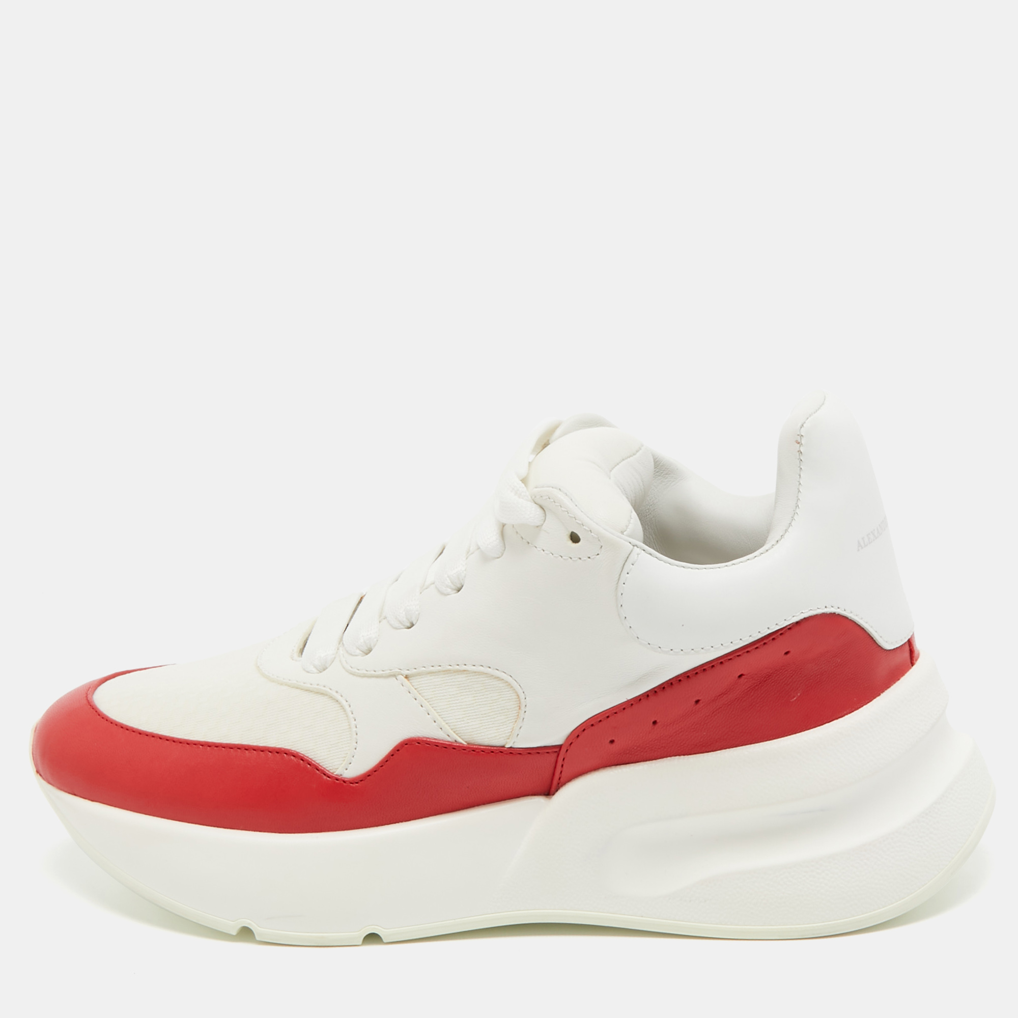 Alexander McQueen White/Red Leather And Canvas Larry Sneakers Size 38
