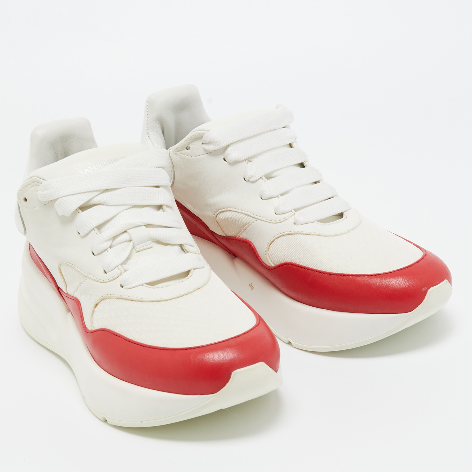 Alexander McQueen White/Red Leather And Canvas Larry Sneakers Size 38
