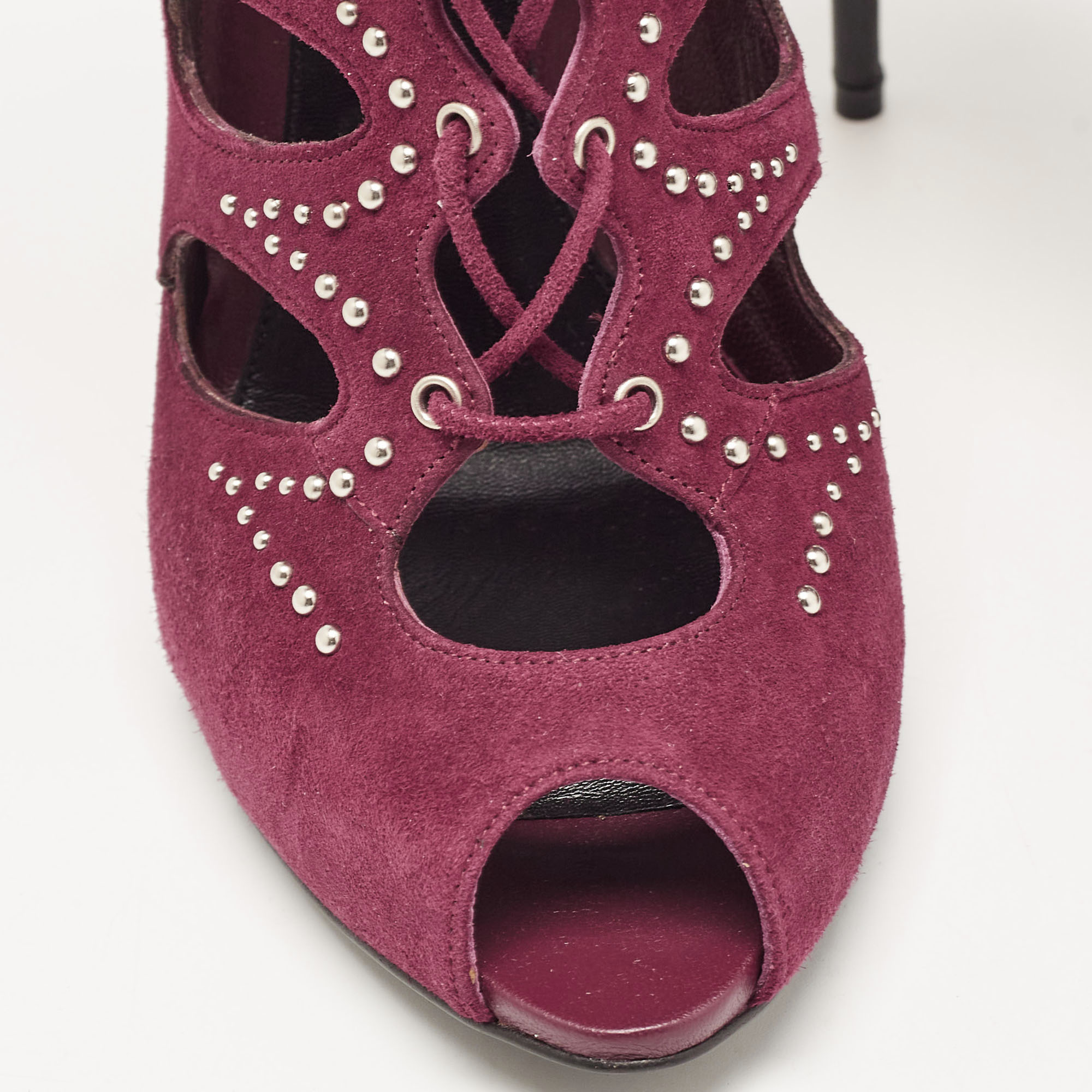 Alexander McQueen Burgundy Suede Cut Out Studded Sandals Size 37