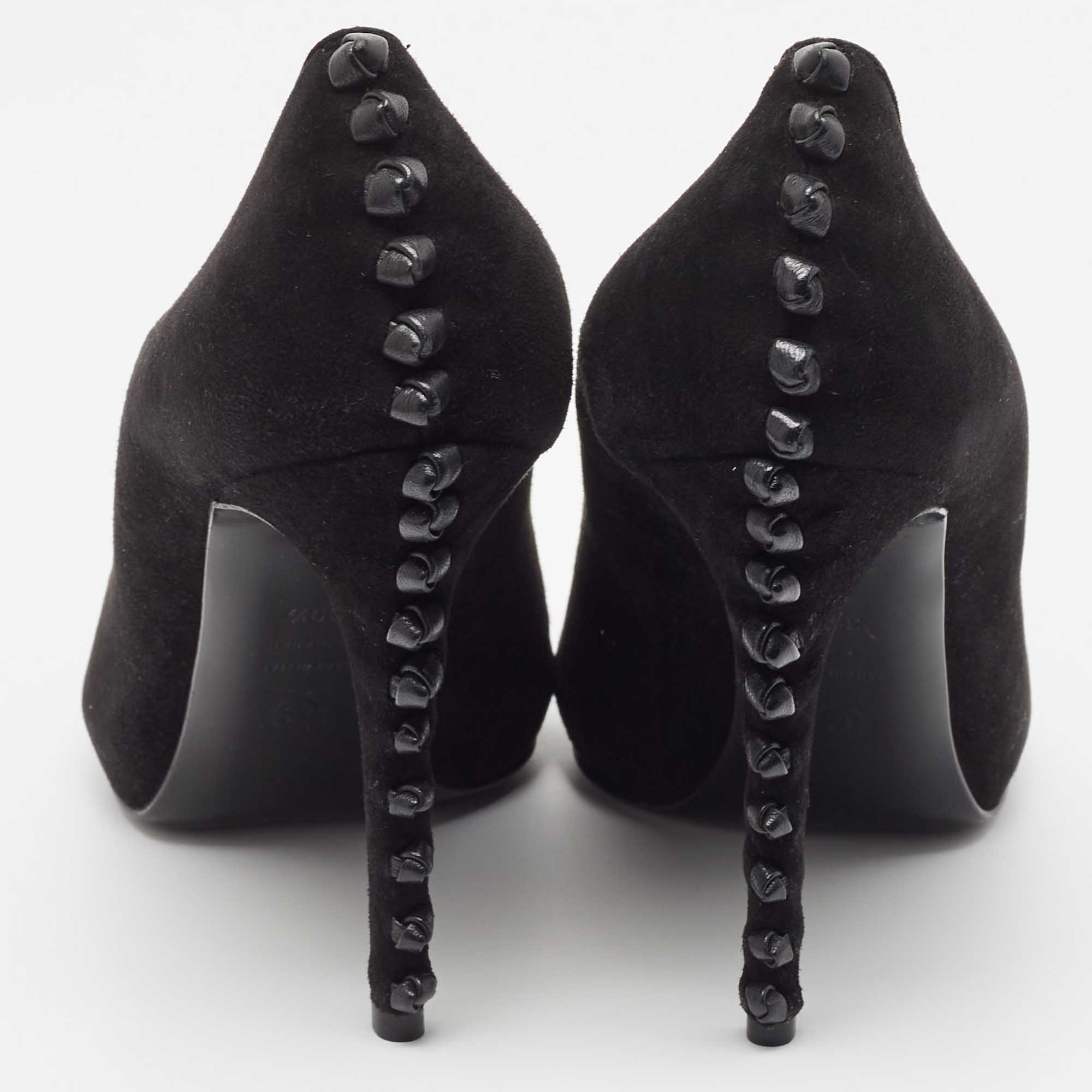 Alexander McQueen Black Suede Knot Detail Peep Toe Pumps Size 39.5