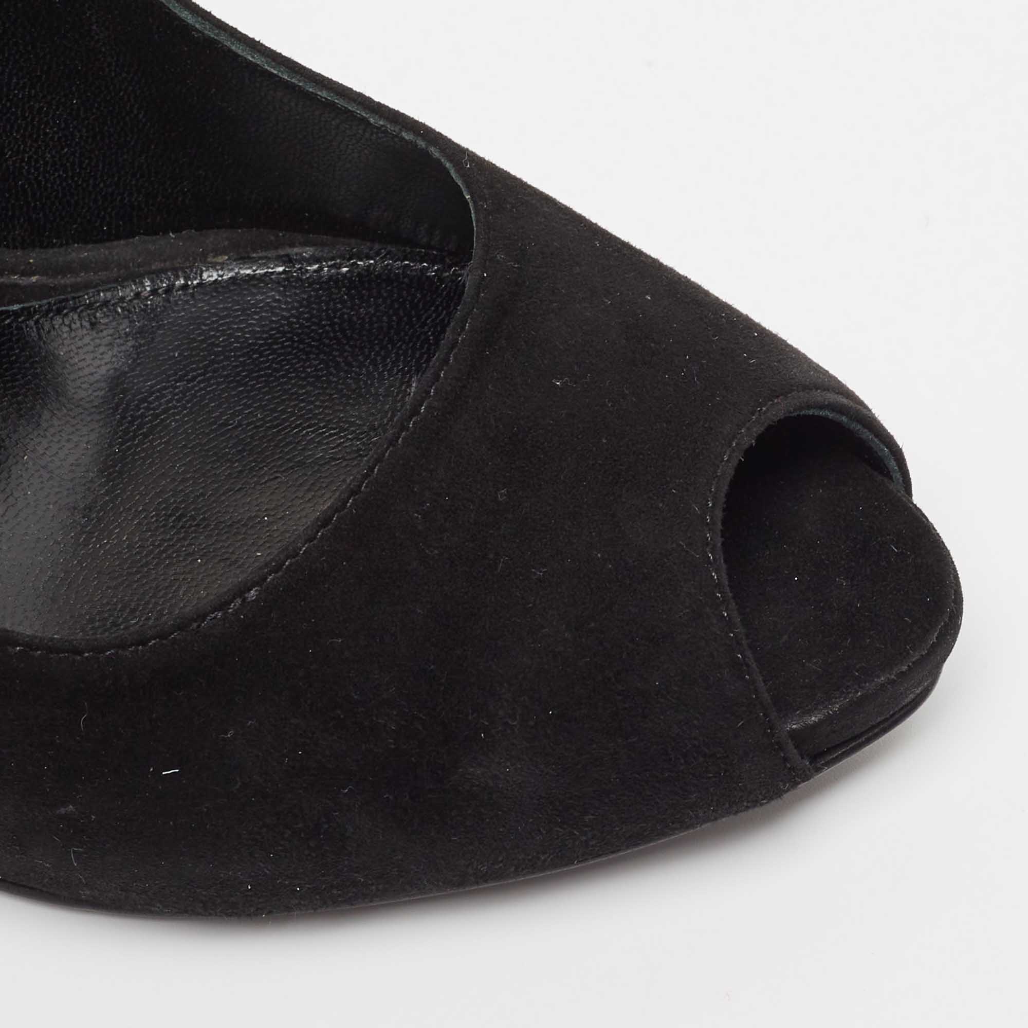 Alexander McQueen Black Suede Knot Detail Peep Toe Pumps Size 39.5