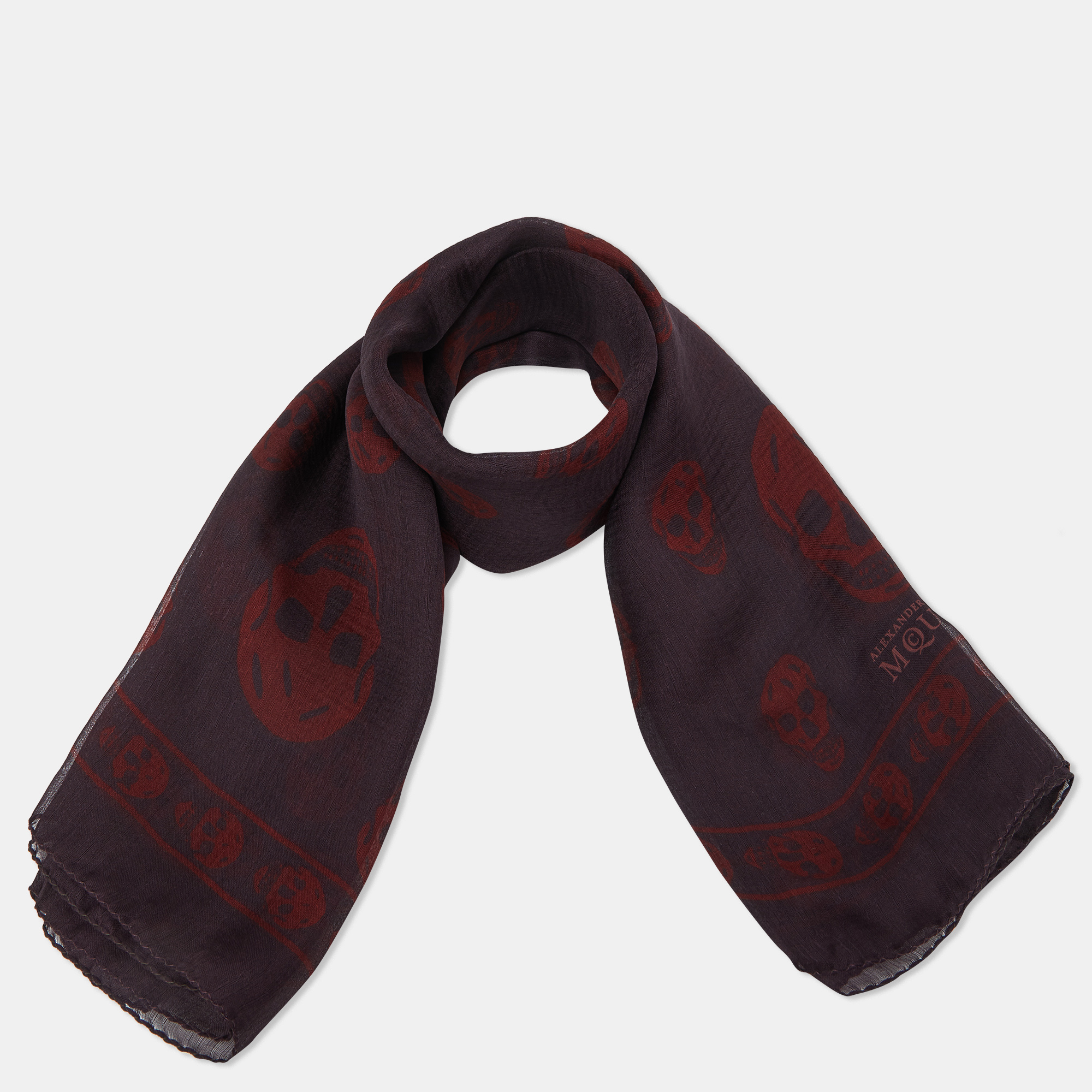 Alexander McQueen Plum Purple Skull Print Silk Scarf