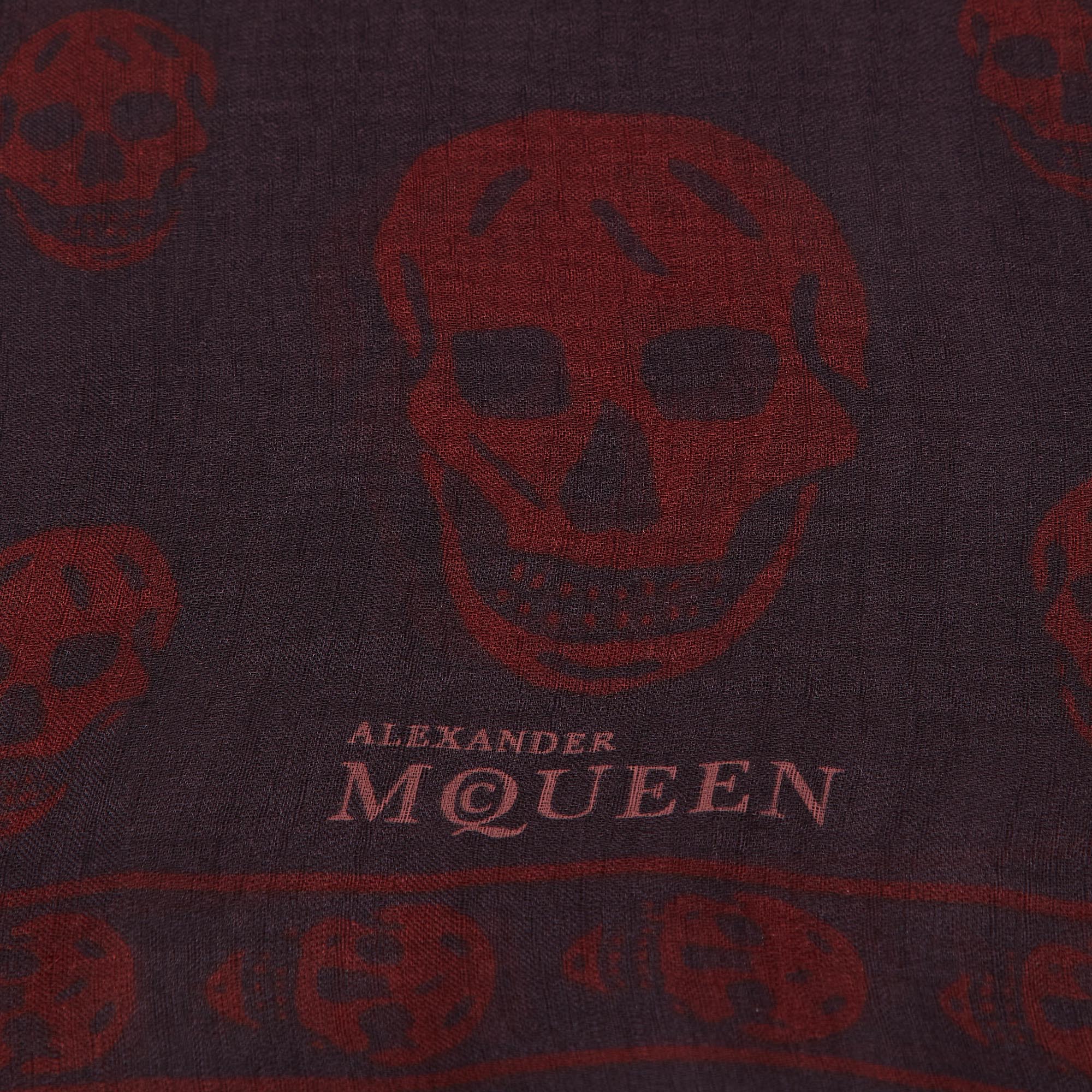 Alexander McQueen Plum Purple Skull Print Silk Scarf