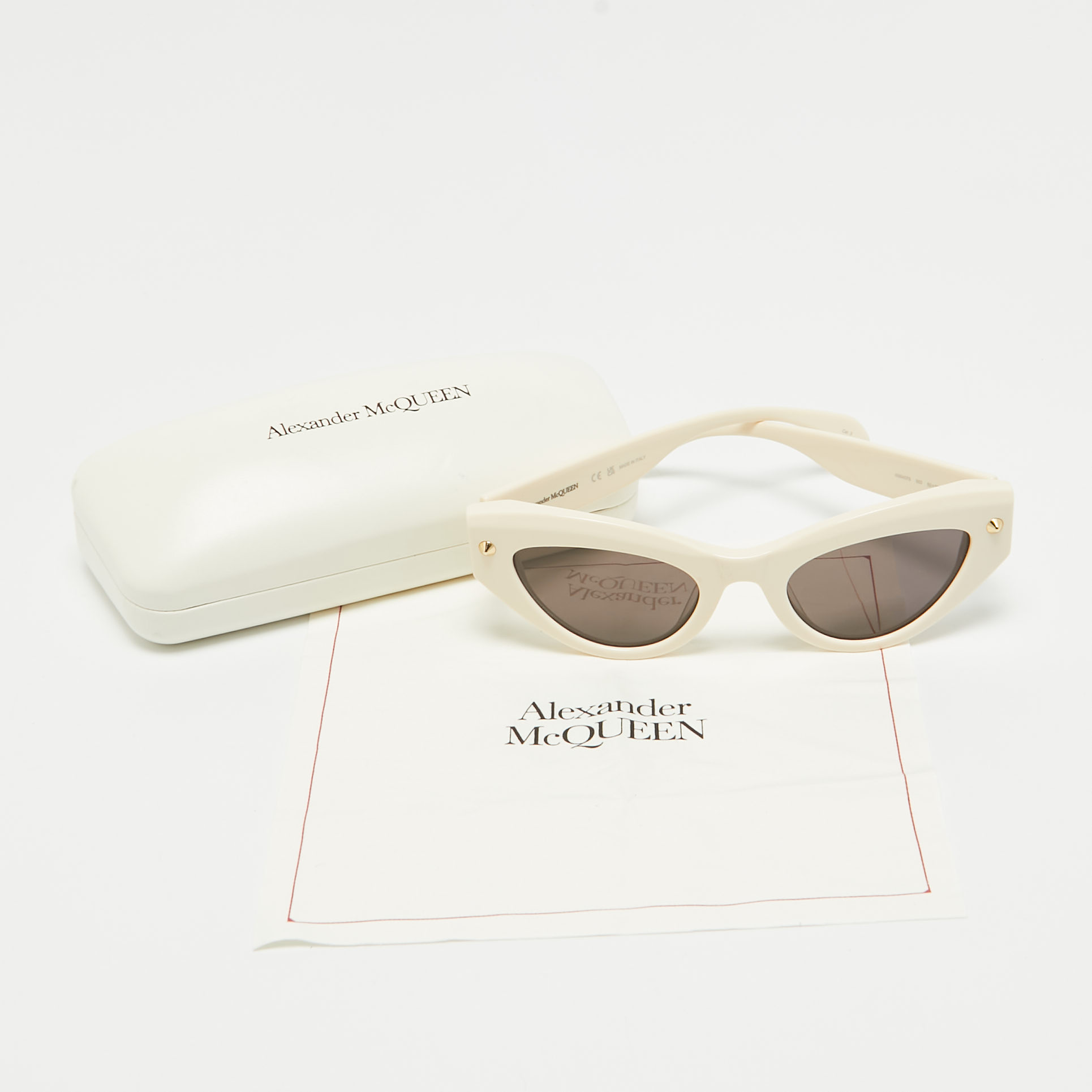 Alexander McQueen Cream/Black Spike Stud Cat Eye Sunglasses