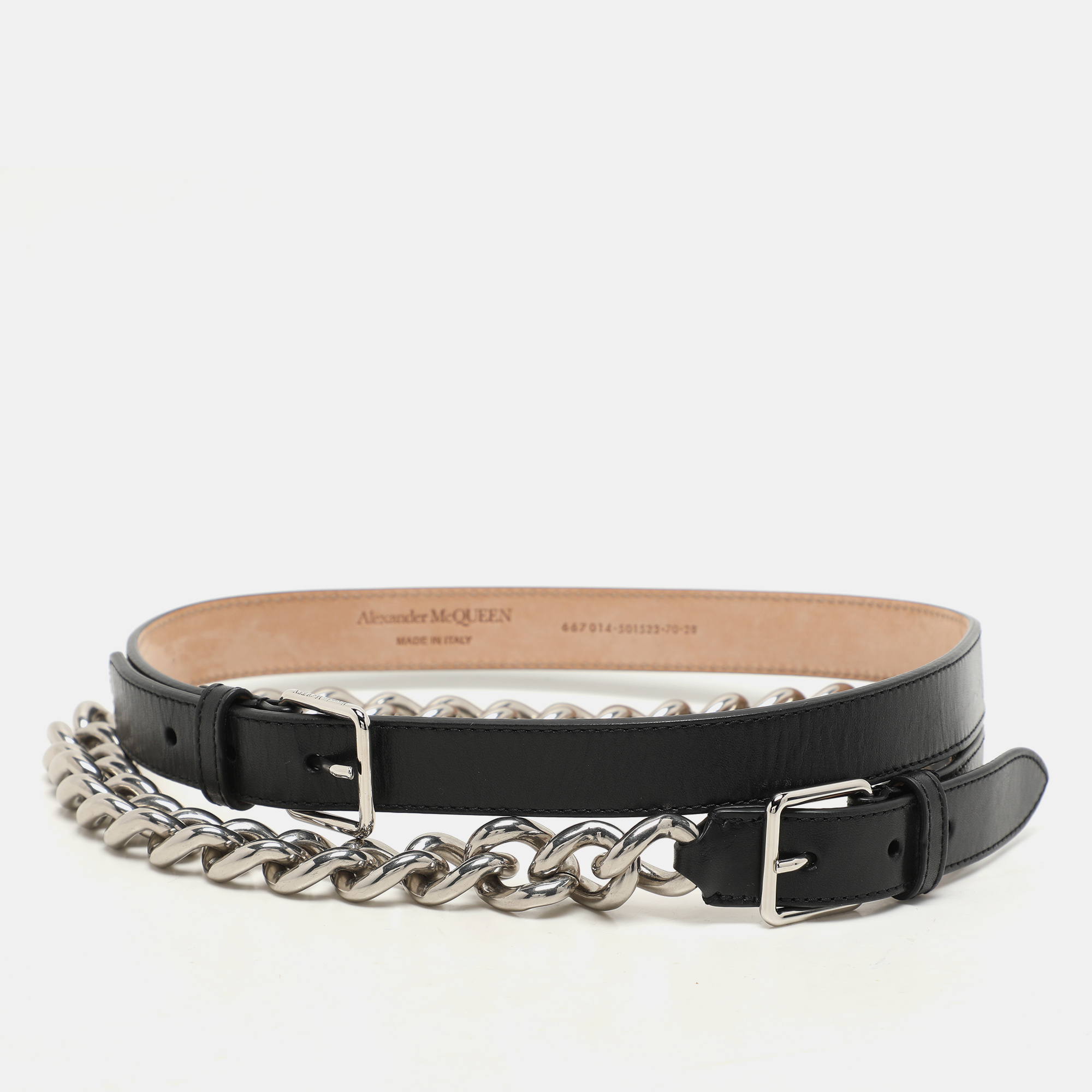 Alexander McQueen Black Leather and Chain Skinny Double Waist Belt 70CM
Alexander McQueen Black Leather and Chain Skinny Double Waist Belt 70CM