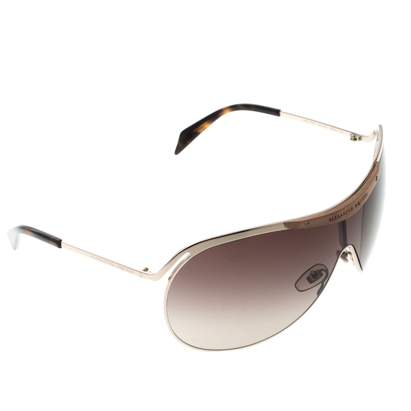 Image of Alexander McQueen Gold/Brown Gradient /S Shield Sunglasses