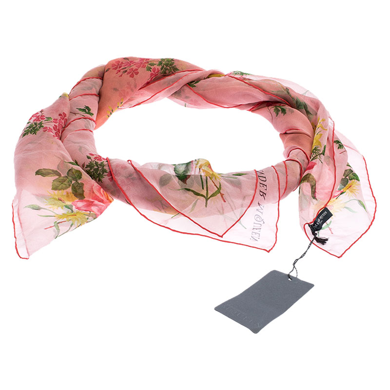 Image of Alexander McQueen Multicolor Botanical Print Silk Scarf