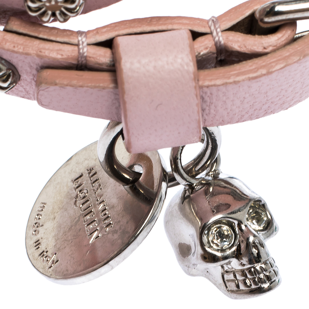 Alexander McQueen Light Pink Leather Skull Wrap Bracelet