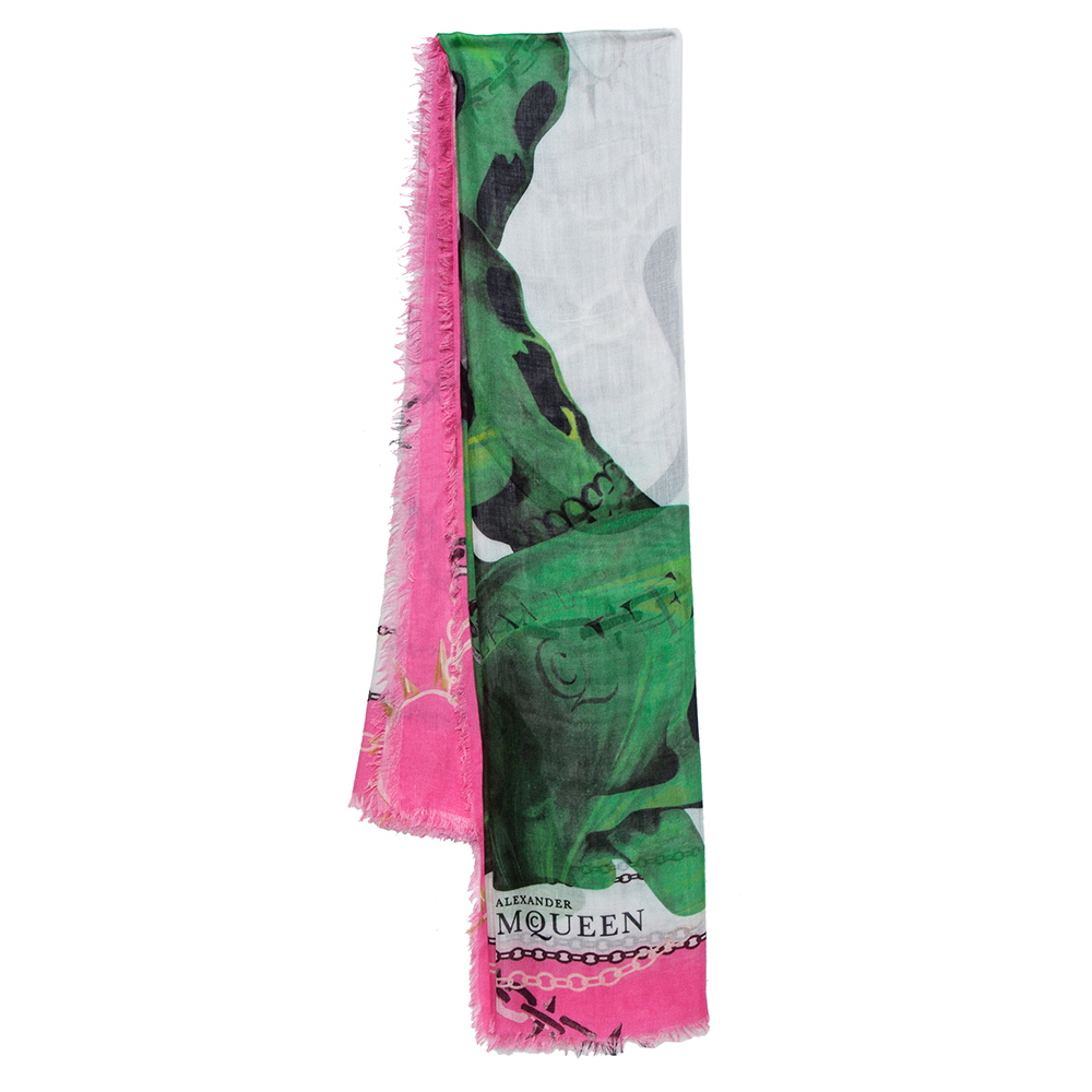 Image of Alexander McQueen Pink Panther Skull Print Modal Silk Scarf