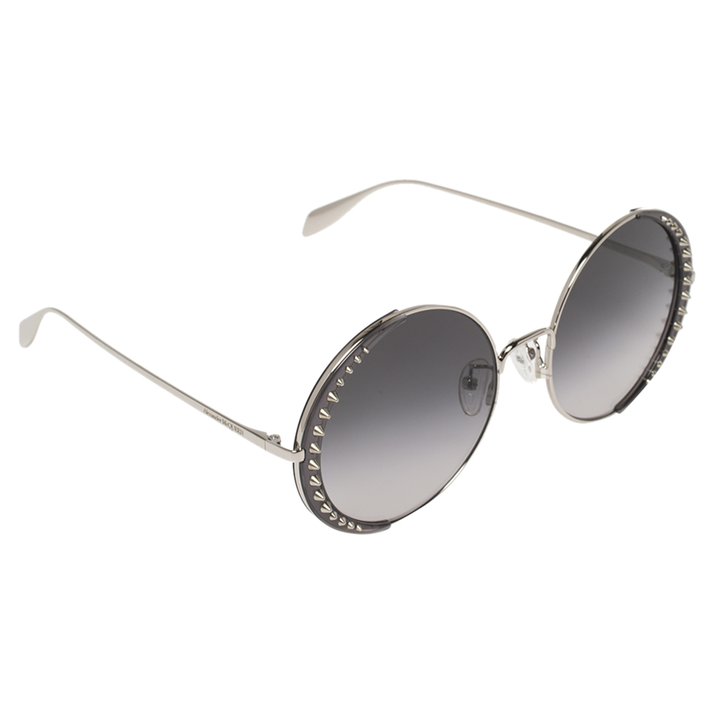 Alexander McQueen Grey/Silver Metal Studded AM0311S Gradient Round Sunglasses