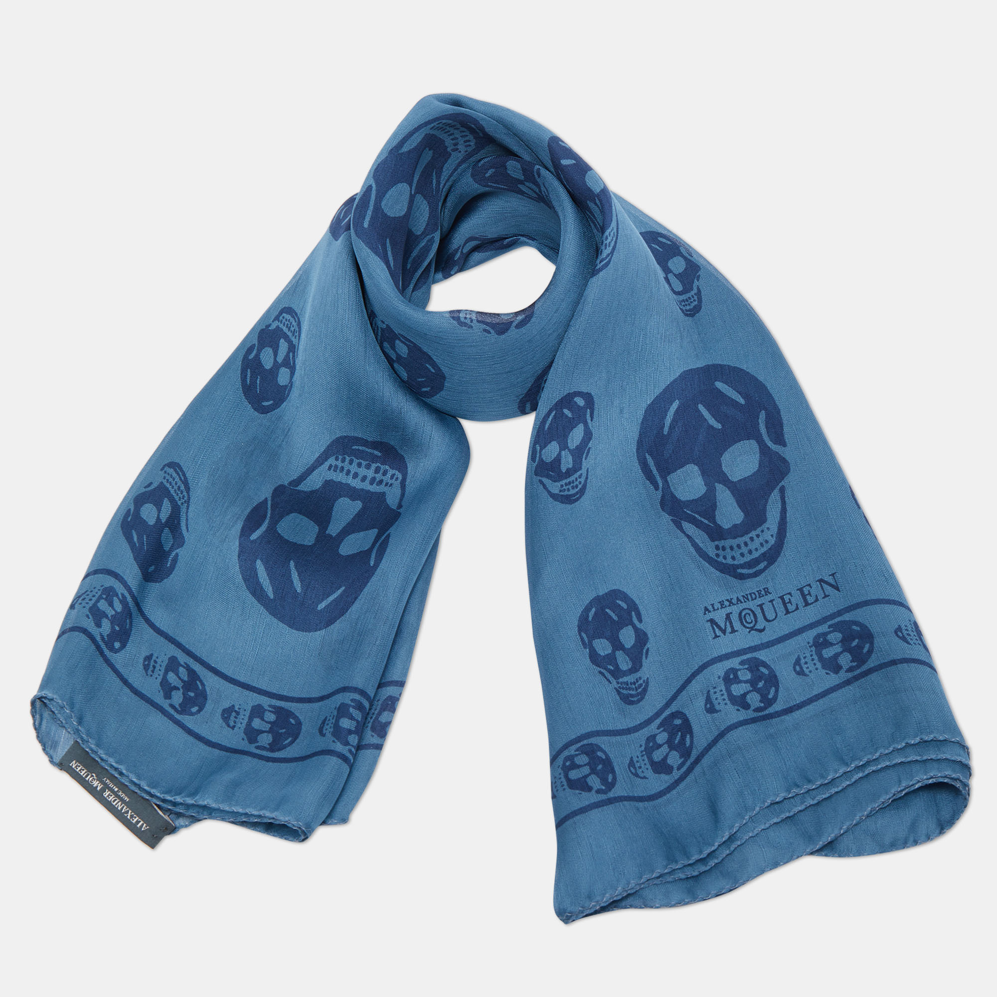 

Alexander McQueen Slate Blue Skull Print Silk Chiffon Scarf