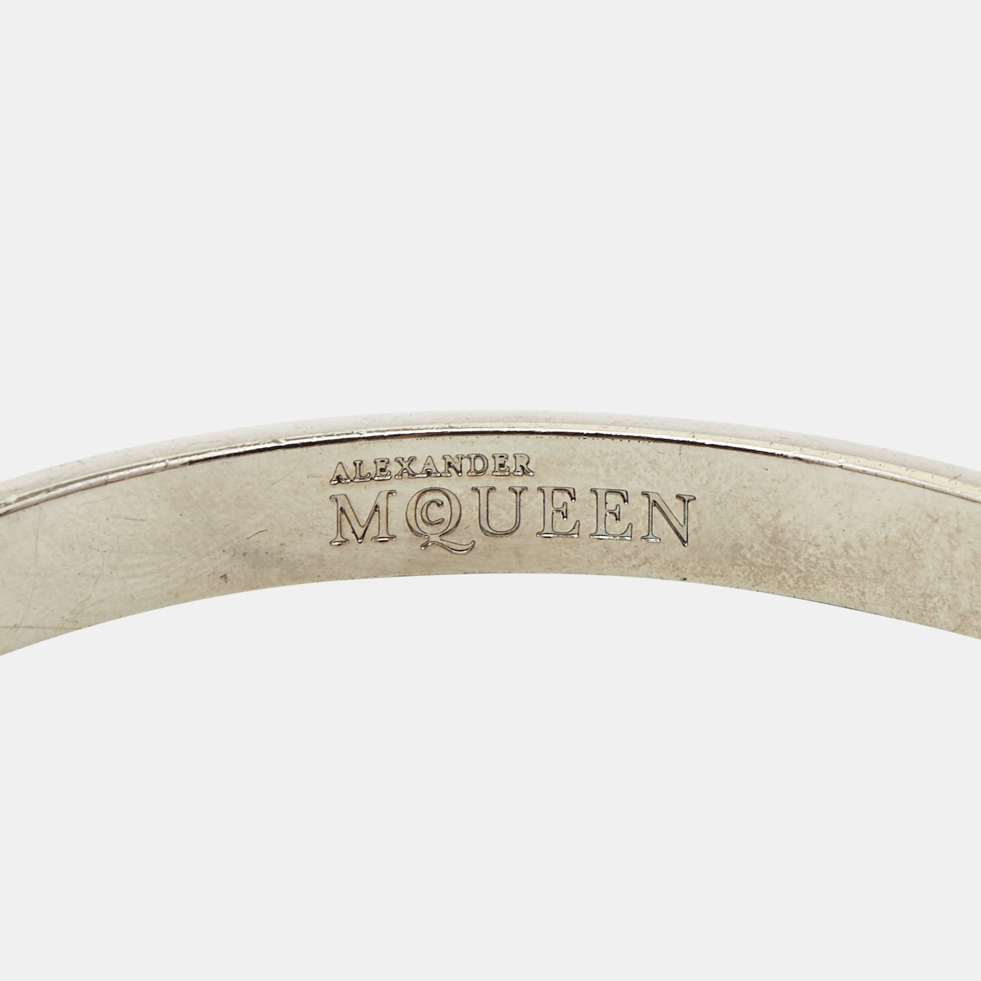 Alexander McQueen Enamel Skull Silver Tone Bangle Bracelet