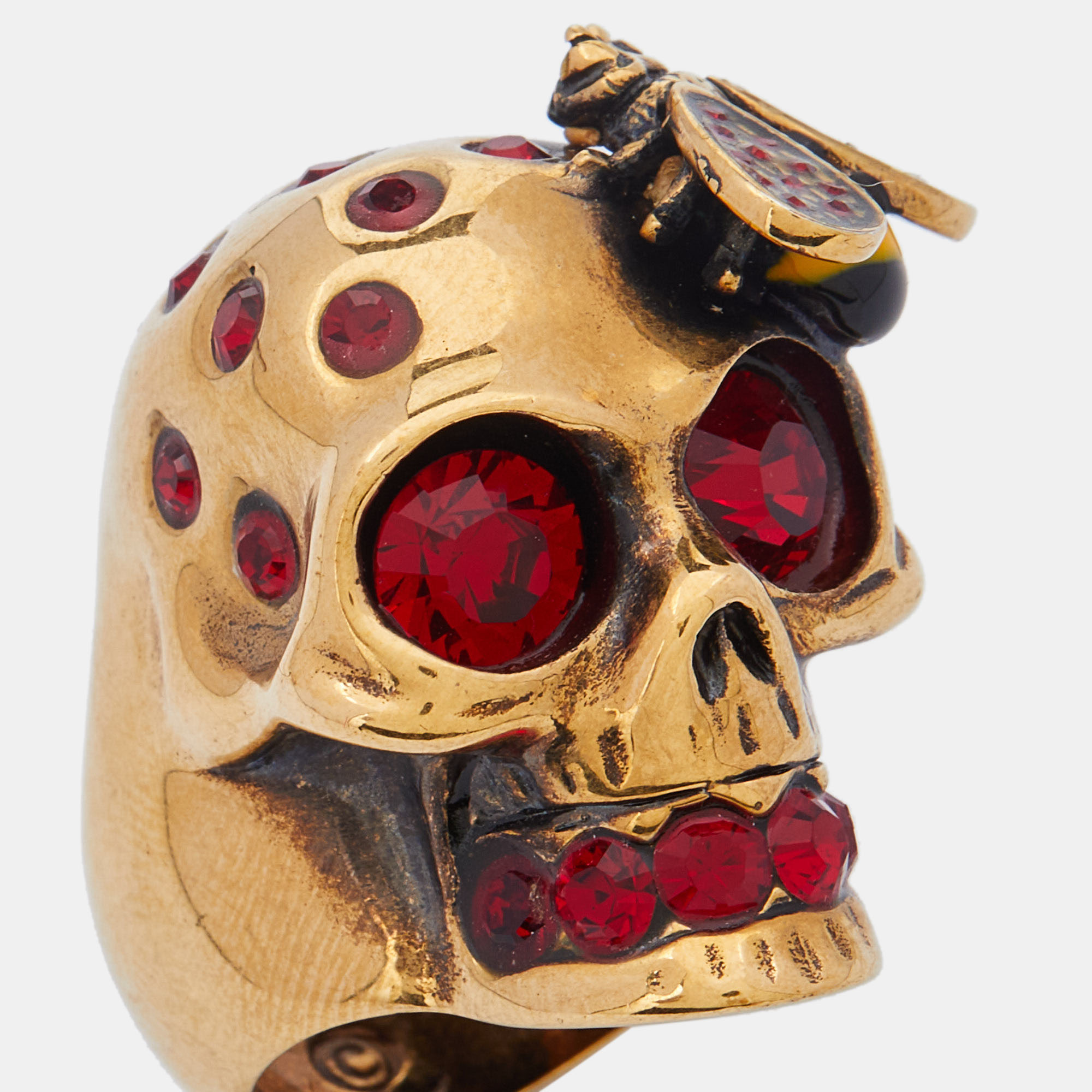 Alexander McQueen Gold Tone Bee & Skull Ring Size 51