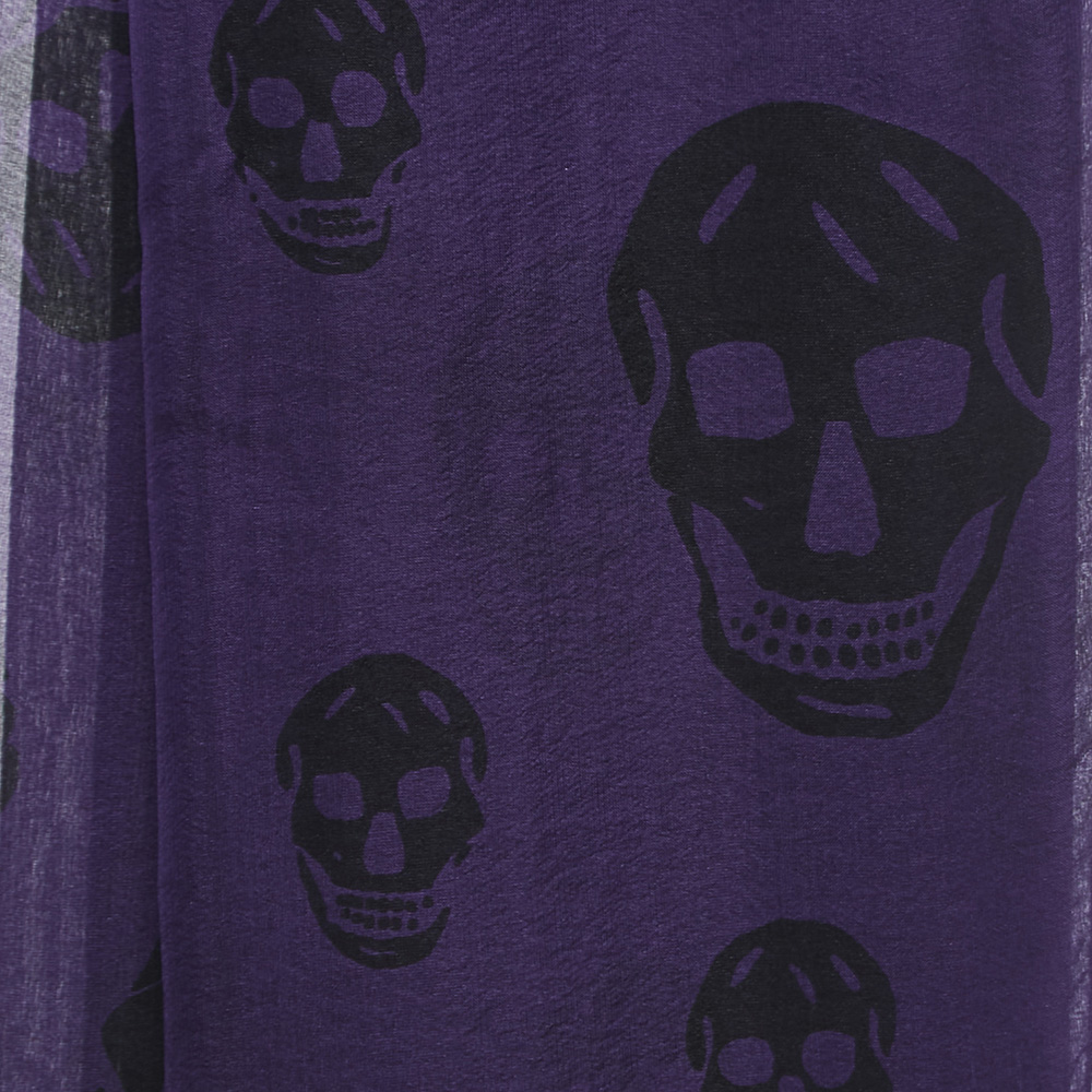 Alexander McQueen Purple Skull Print Silk Chiffon Scarf