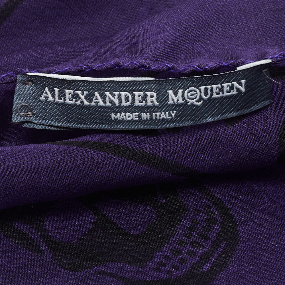 Alexander McQueen Purple Skull Print Silk Chiffon Scarf