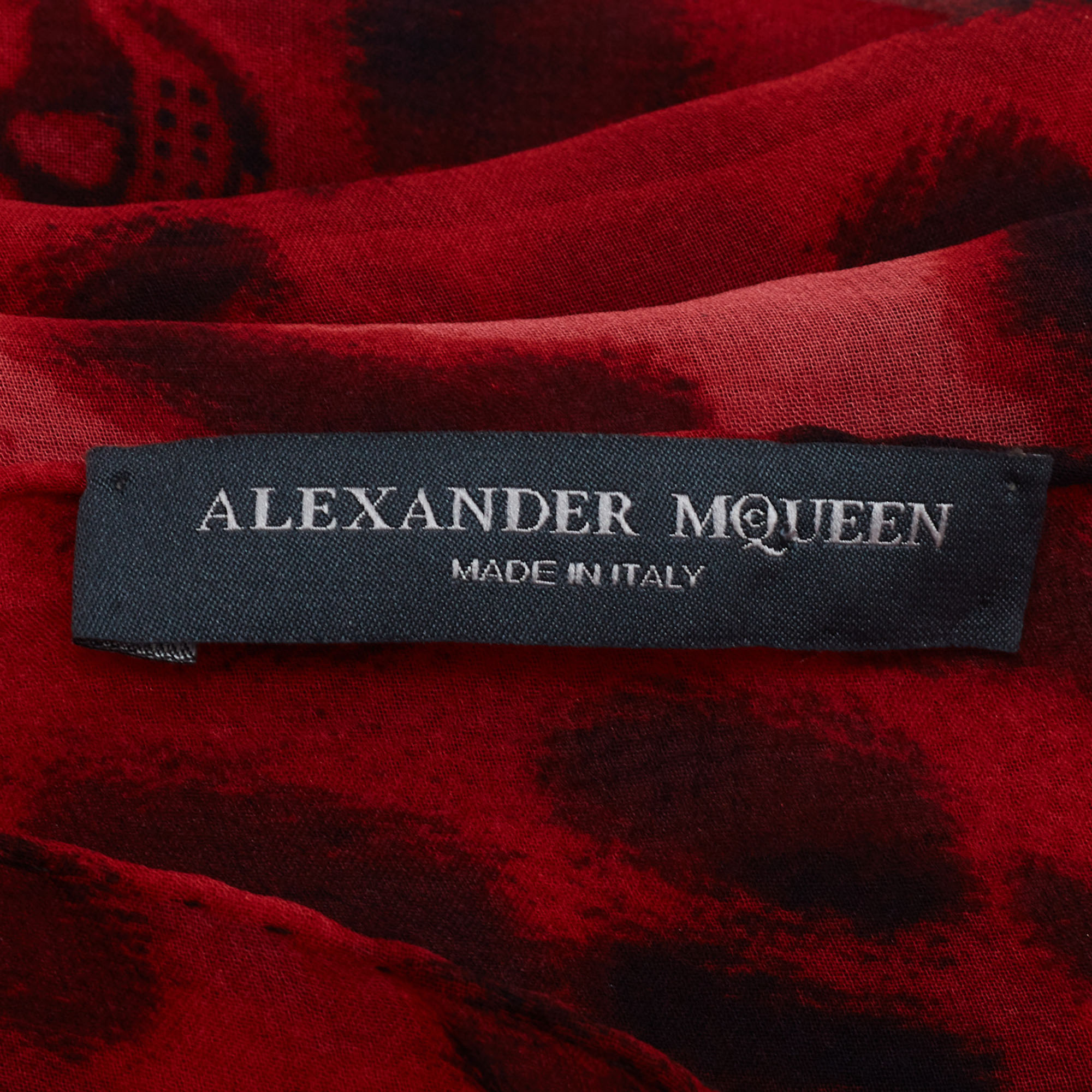 Alexander McQueen Red Animal & Skull Printed Silk Square Scarf
