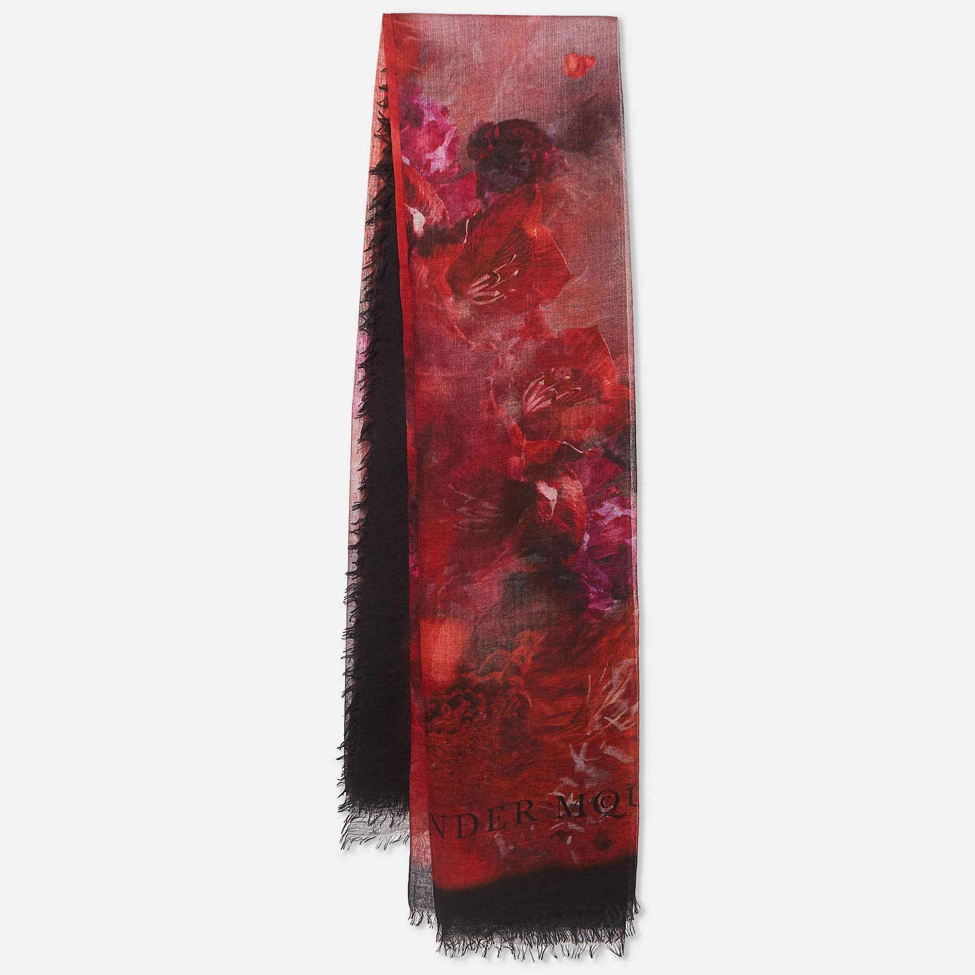 Alexander mcqueen multicolor patterned modal and cashmere fringed scarf