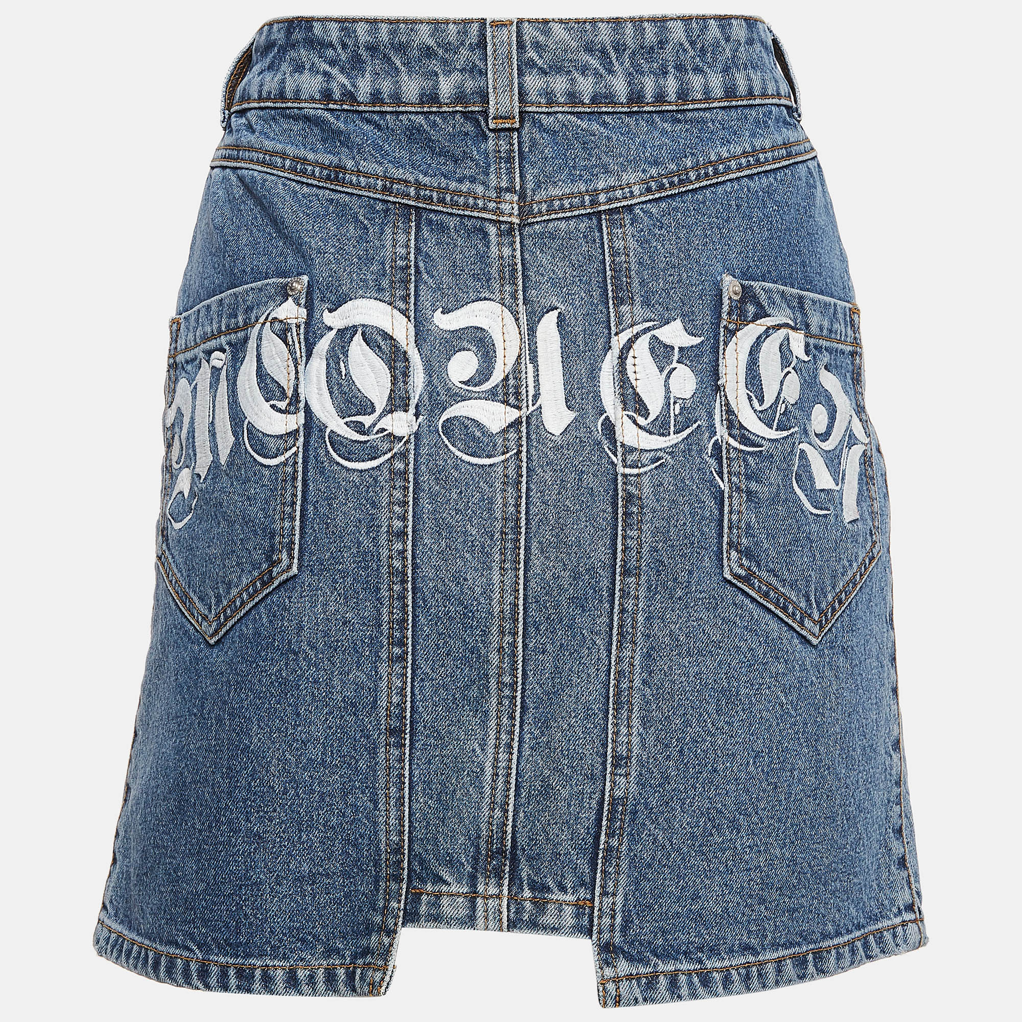 Alexander McQueen Blue Embroidered Denim Mini Skirt S