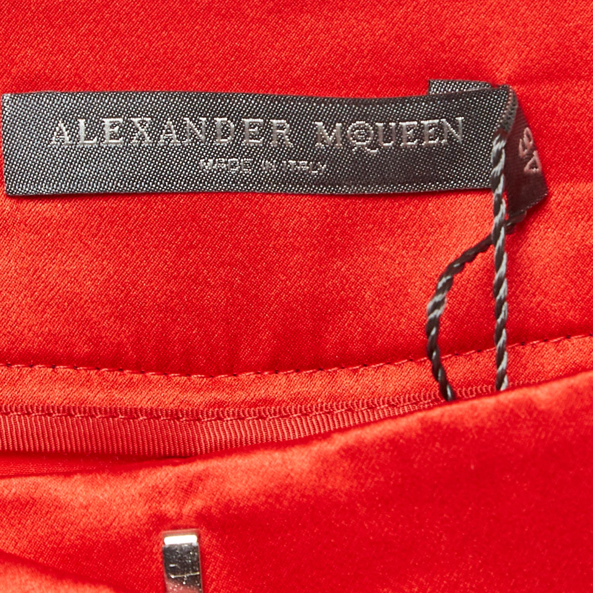 Alexander McQueen Red Satin Silk Wide-Leg Pants L