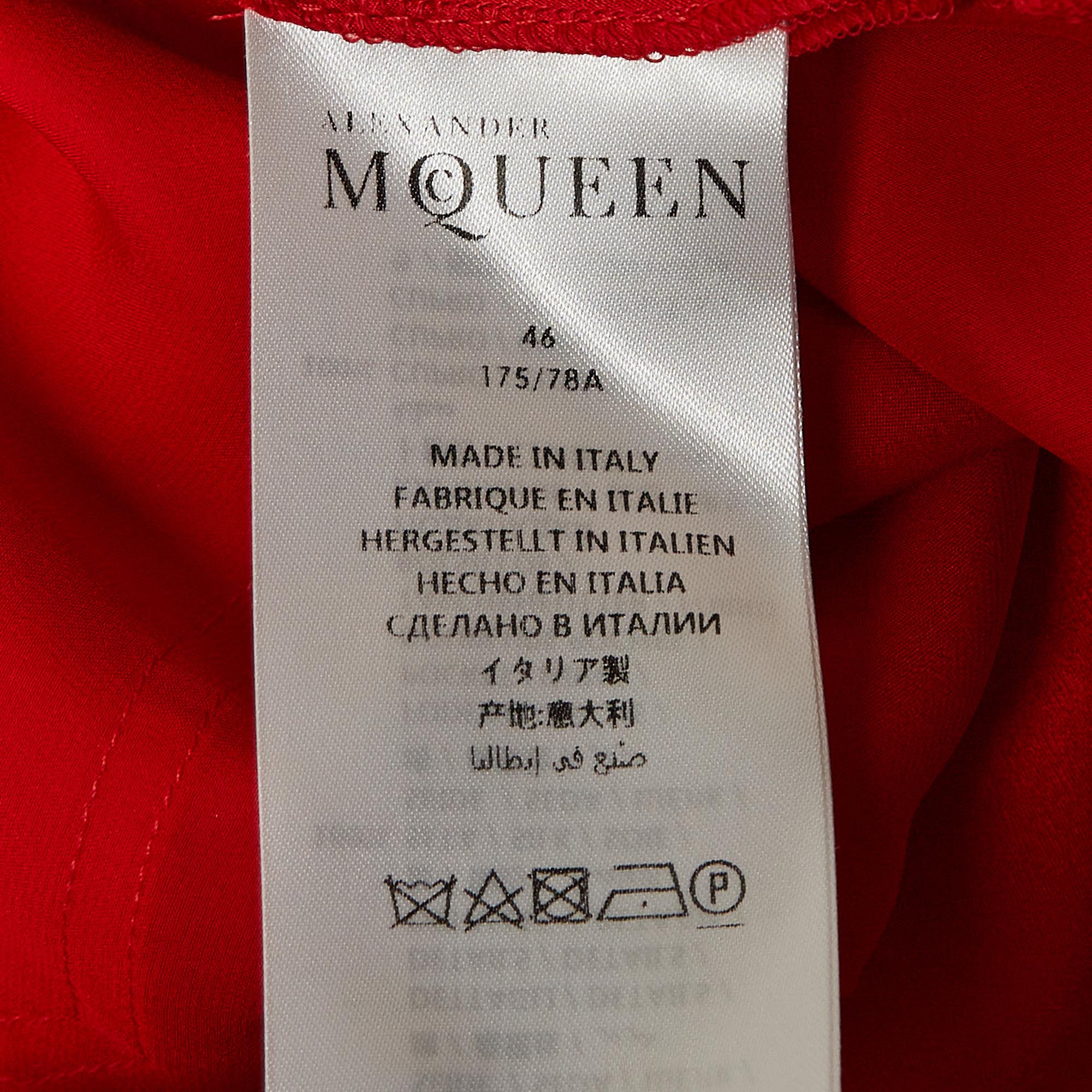 Alexander McQueen Red Satin Silk Wide-Leg Pants L