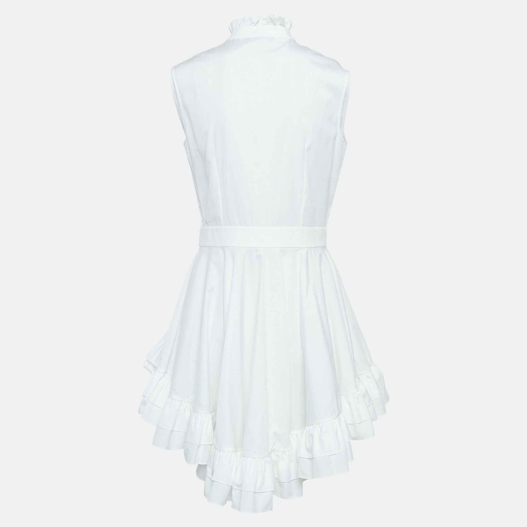 Alexander McQueen White Poplin Ruffled High-Low Mini Dress M